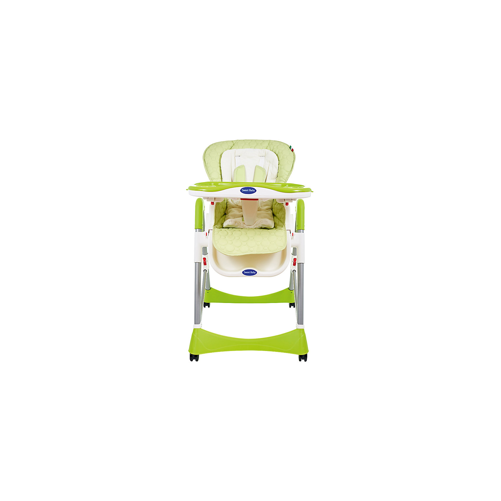Стульчик для кормления Royal Classic, Sweet Baby, Mela Стульчик для кормления Royal Classic, Sweet Baby, Melaот рождения<br>Характеристика товара:<br><br>• цвет: Mela (зеленый)<br>• используется в качестве стульчика для кормления или шезлонга для сна<br>• регулируемая спинка - 3 позиции, максимальный угол наклона 150 градусов<br>• регулируемая по наклону подножка (3 положения)<br>• чехол из экокожи (снимается)<br>• вкладыш из гипоаллергенной ткани (снимается)<br>• сетчато-текстильная корзина для аксессуаров<br>• 5-точечные ремни безопасности с надежным замком и мягкими накладками<br>• съемная верхняя накладка на поднос и 2 углубления для посуды<br>• 4 колеса со стоперами<br>• компактные размеры и устойчивость в сложенном виде<br>• возраст: от 0 месяцев<br>• материал рамы: металл, пластик<br>• вес - 10,6 кг<br>• размер (ДхШхВ) - 59х79х102 см<br><br>Стульчик для кормления Sweet Baby Royal Classic - идеальное сочетание функциональности и удобства.<br><br>Эта практичная модель, которая имеет немало полезных функций, которые позволяют использовать ее не только в качестве обычного стульчика для кормления, но и как место для отдыха малыша.<br><br>Стульчик для кормления Sweet Baby Royal Classic можно купить в нашем интернет-магазине.<br><br>Ширина мм: 475<br>Глубина мм: 725<br>Высота мм: 275<br>Вес г: 12200<br>Возраст от месяцев: 0<br>Возраст до месяцев: 36<br>Пол: Унисекс<br>Возраст: Детский<br>SKU: 5583537