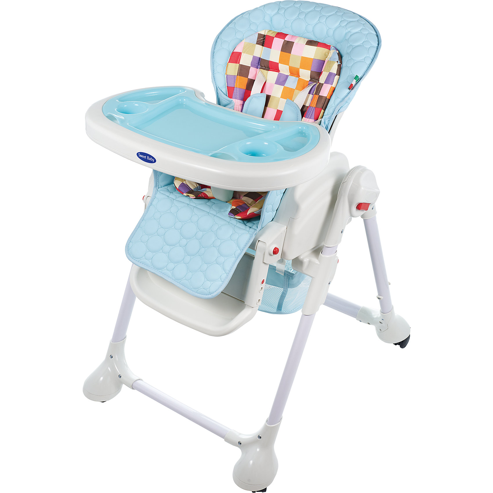Стульчик для кормления Luxor Multicolor, Sweet Baby, Blu Стульчик для кормления Luxor Multicolor, Sweet Baby, Bluот рождения<br>Характеристика товара:<br><br>• цвет: Blu (голубой)<br>• используется в качестве стульчика для кормления или шезлонга для сна<br>• наклон спинки регулируется, устанавливается в горизонтальное положение<br>• регулируемая по высоте спинка (5 уровней)<br>• угол наклона спинки регулируется (3 положения)<br>• регулируемая длина подножки (3 уровня)<br>• чехол из экокожи<br>• яркий вкладыш из мягкой гипоаллергенной ткани (снимается)<br>• сетчато-текстильная корзина для аксессуаров<br>• 5-точечные ремни безопасности с надежным замком и мягкими накладками<br>• 3 позиции глубины и высоты подноса<br>• съемная верхняя накладка на поднос и 2 углубления для посуды<br>• 4 колеса со стоперами<br>• компактные размеры и устойчивость в сложенном виде<br>• возраст: от 0 месяцев<br>• материал рамы: металл, пластик<br>• страна производства: Китай<br>• вес: 15 кг<br>• размер упаковки: 91х30х65 см<br><br>Стульчик для кормления Luxor Multicolor Sweet Baby с уникальной функцией –<br>ручным механизмом качания!<br><br>Компактный стульчик для кормления теперь может быть и кроваткой – Вы сможете заняться любым делом, параллельно убаюкивая своего малыша.<br><br>Стульчик легко перемещается, а это значит, что Вы сможете убаюкать крошку там, где Вам удобно.<br><br>Стульчик для кормления Luxor Multicolor, Sweet Baby, Blu можно купить в нашем интернет-магазине.<br><br>Ширина мм: 640<br>Глубина мм: 910<br>Высота мм: 300<br>Вес г: 17400<br>Возраст от месяцев: 0<br>Возраст до месяцев: 36<br>Пол: Унисекс<br>Возраст: Детский<br>SKU: 5583545