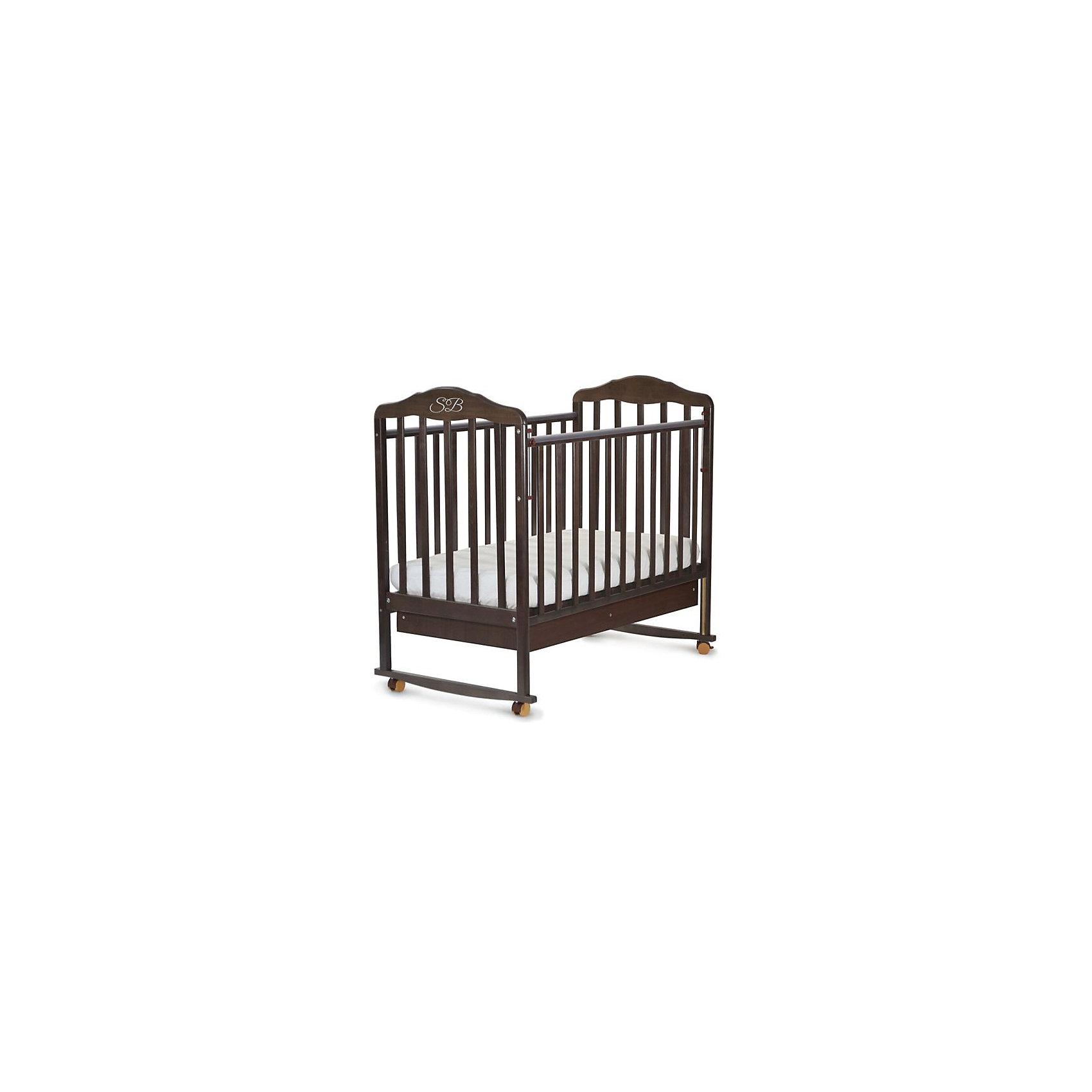 Кроватка Paolo Wenge, Sweet Baby, венге Кроватка Paolo Wenge, Sweet Baby, венгеКроватки<br>Характеристики товара:<br><br>• цвет: венге<br>• материал: массив дерева/ЛДСП<br>• полозья для качания<br>• съёмные колеса со стопором<br>• опускаемая боковина с механизмом опускания «кнопка»<br>• вместительный ящик для белья<br>• ПВХ-накладки на боковинах<br>• размер спального места: 120х60 см<br>• 2 уровня ложа<br>• размер (ШхДхВ): 72х125х112 см<br><br>Кроватку Sweet Baby Paolo с комплектацией колёсо/качалка можно использовать в одном из 2-х вариантов – на качалке или прикрутить колёсики.<br><br>Округлые формы деталей не позволят Вашему малышу удариться, а передняя стенка особенно надежна и долговечна благодаря тому, что подвижна только верхняя планка.<br><br>Два уровня ложа позволяют менять глубину кроватки по мере роста малыша, опускаемая планка поможет без труда дотянуться до малыша в кроватке.<br><br>Расстояние между рейками не дает возможность ребенку застрять между ними во время сна.<br><br>Кроватки для новорожденных SweetBaby обрабатываются нетоксичными лаками и красками, абсолютно безвредными для ребенка.<br><br>Кроватку Paolo Wenge, Sweet Baby можно купить в нашем интернет-магазине.<br><br>Ширина мм: 710<br>Глубина мм: 150<br>Высота мм: 1240<br>Вес г: 19000<br>Возраст от месяцев: 0<br>Возраст до месяцев: 36<br>Пол: Унисекс<br>Возраст: Детский<br>SKU: 5583575
