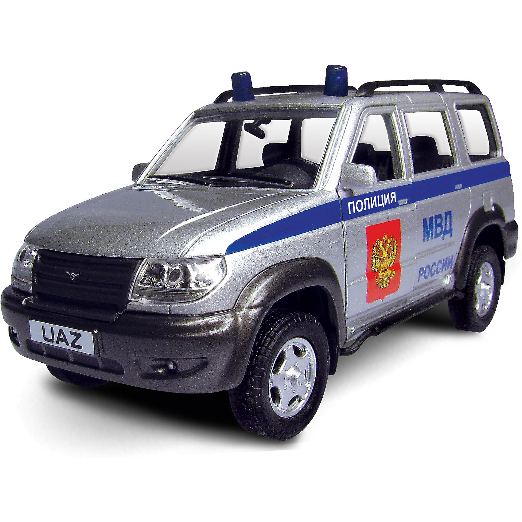 Машинка UAZ Patriot полиция 1:43, Autotime Машинка UAZ Patriot полиция 1:43, AutotimeМашинки<br>Машинка UAZ Patriot полиция 1:43, Autotime (Автотайм).<br><br>Характеристики:<br><br>• Масштаб 1:43<br>• Длина машинки: 11,5 см.<br>• Цвет: серебристый<br>• Материал: металл, пластик<br>• Упаковка: картонная коробка блистерного типа<br>• Размер упаковки: 16,5x5,7x7,2 см.<br><br>Машинка UAZ Patriot полиция от Autotime (Автотайм) является уменьшенной копией настоящего автомобиля. Модель отличается высокой степенью детализации. Корпус машинки металлический с пластиковыми элементами. Автомобиль очень реалистично раскрашен. Передние двери открываются, что позволяет рассмотреть салон изнутри в деталях. Машинка оснащена инерционным механизмом. Машинка UAZ Patriot полиция, выпущенная в русской серии бренда Autotime (Автотайм), станет хорошим подарком и ребенку, и коллекционеру моделей автомобилей.<br><br>Машинку UAZ Patriot полиция 1:43, Autotime (Автотайм) можно купить в нашем интернет-магазине.<br><br>Ширина мм: 165<br>Глубина мм: 57<br>Высота мм: 75<br>Вес г: 13<br>Возраст от месяцев: 36<br>Возраст до месяцев: 2147483647<br>Пол: Мужской<br>Возраст: Детский<br>SKU: 5583876