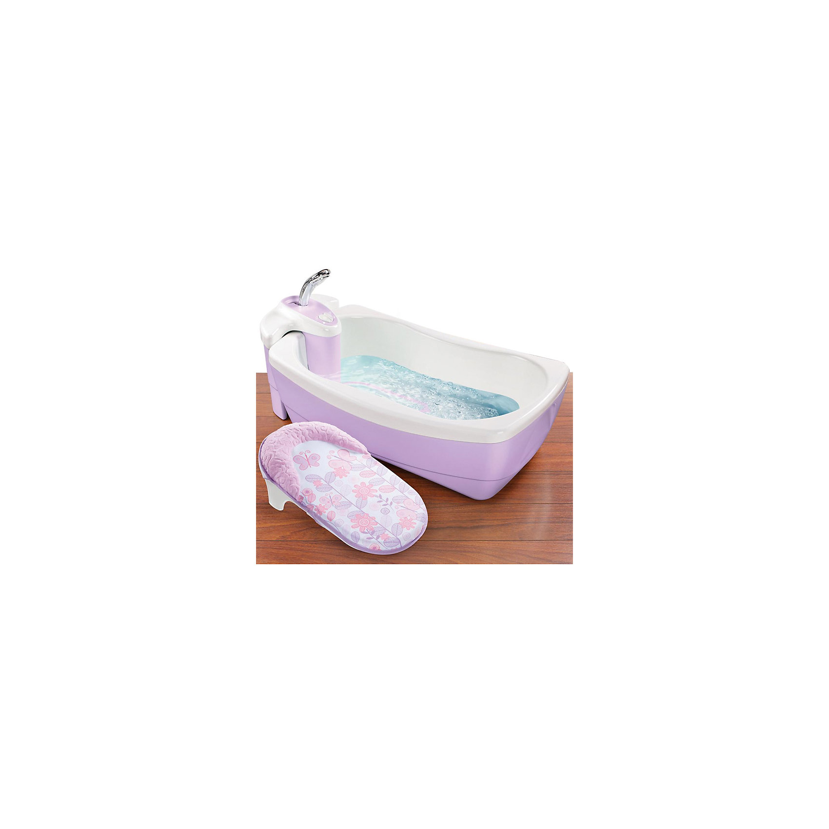 Ванна LilLuxuries, Summer Infant, сиреневый Ванна LilLuxuries, Summer Infant, сиреневыйВанны, горки, сиденья<br>Характеристики товара:<br><br>• возраст: с рождения до 2 лет<br>• цвет: сиреневый<br>• материал: пластик <br>• двойные стенки долго поддерживают температуру воды.<br>• эргономичная никелевая душевая ручка<br>• блок с душем отсоединяется<br>• генератор пузырей работает от батареек (в комплект не входят)<br>• габариты: 25х46х73 см<br>• вес: 5,8 кг<br><br>Мягкую вставку-шезлонг можно использовать для новорожденных. <br><br>Встроенный блок с душем обеспечивает мягкое ополаскивание с помощью большой лейки. <br><br>Оснащена специальным моторчиком для создания пузырей и легких вибраций воды. Потоки воздуха создают пузырьки, которые поднимаются со дна, оказывая массажный эффект и доставляя малышу удовольствие. <br><br>Подача воды осуществляется всего одним простым нажатием на кнопку включения / выключения. <br><br>Ванна снабжена дополнительной вставкой-лежаком с подголовником (для новорожденных), подголовник покрыт мягкой тканью для еще большего комфорта малыша.<br><br>Ванну LilLuxuries, Summer Infant, сиреневый можно кукпить в нашем интернет-магазине.<br><br>Ширина мм: 730<br>Глубина мм: 460<br>Высота мм: 250<br>Вес г: 4600<br>Возраст от месяцев: 0<br>Возраст до месяцев: 24<br>Пол: Женский<br>Возраст: Детский<br>SKU: 5589110