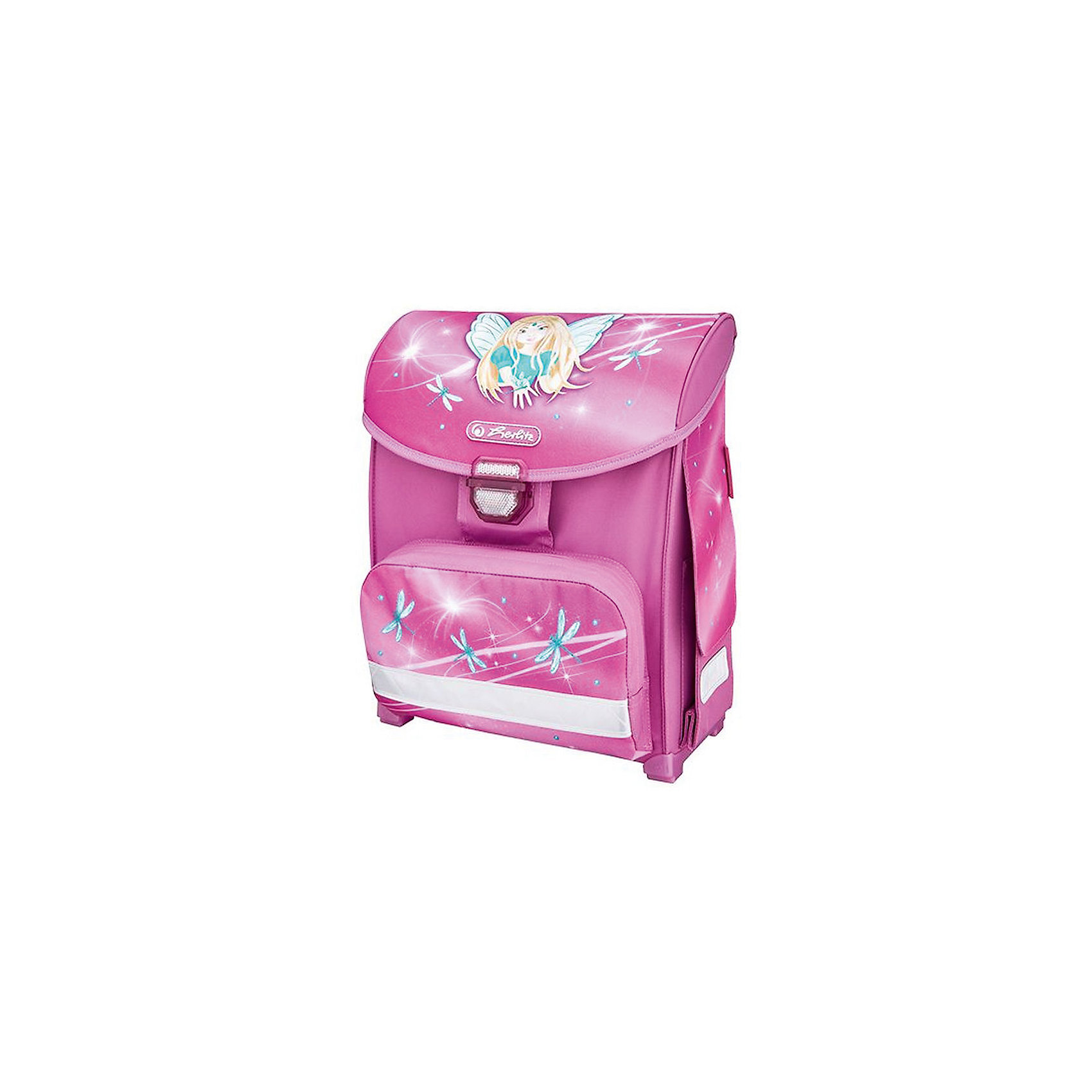 Herlitz Ранец SMART Fairy, без наполнения Herlitz Ранец SMART Fairy, без наполненияРанцы<br>Ранец SMART Fairy<br>Описание: размер 38х30х21см <br>-полиэстер<br>- замок-защелка легко открывается и закрывается благодаря специальному клапану,<br>- 2 внутренних отделения<br>- расписание уроков под крышкой ранца<br>- передний наружный карман на «молнии»<br>- водоотталкивающая ткань<br>- светоотражатели 3M на переднем кармане, боковых карманах и лямках<br>- прочные пластиковые ножки, защищающие дно от загрязнения<br>- 2 боковых раскладывающихся кармана на «липучке»<br>- эргономичная спинка и уплотненные регулируемые лямки из вентилируемого материала.<br>лямки настраиваются под рост ребенка -вмещает А4 -вес 850г объем 13л<br><br>Ширина мм: 300<br>Глубина мм: 380<br>Высота мм: 210<br>Вес г: 950<br>Возраст от месяцев: 72<br>Возраст до месяцев: 120<br>Пол: Женский<br>Возраст: Детский<br>SKU: 5595046