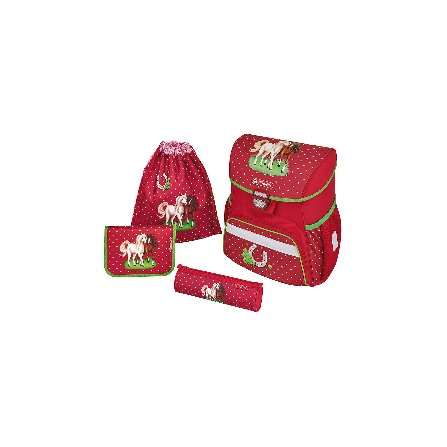 Herlitz Ранец LOOP PLUS Horses, с наполнением Herlitz Ранец LOOP PLUS Horses, с наполнениемРанцы<br>Ранец LOOP PLUS Horses с наполнением<br> - пенал с наполнением 16 предметов<br>- пенал-косметичка<br>- мешок для обуви<br>размер ранца 37х31х24см <br>-полиэстер<br>- замок-защелка легко открывается и закрывается благодаря специальному клапану,<br>- 2 внутренних отделения<br>- расписание уроков под крышкой ранца<br>- передний наружный карман на «молнии»<br>- водоотталкивающая ткань<br>- светоотражатели 3M на переднем кармане, боковых карманах и лямках<br>- прочное пластиковое дно защищающие от загрязнения<br>- 2 боковых кармана на резиночке<br>- эргономичная спинка и уплотненные регулируемые лямки из вентилируемого материала.<br>настраивается под рост ребенка -вес менее 1000 гр вмещает А4 лямки настриваются под рост ребенка<br><br>Ширина мм: 9999<br>Глубина мм: 9999<br>Высота мм: 9999<br>Вес г: 1180<br>Возраст от месяцев: 72<br>Возраст до месяцев: 120<br>Пол: Женский<br>Возраст: Детский<br>SKU: 5595052