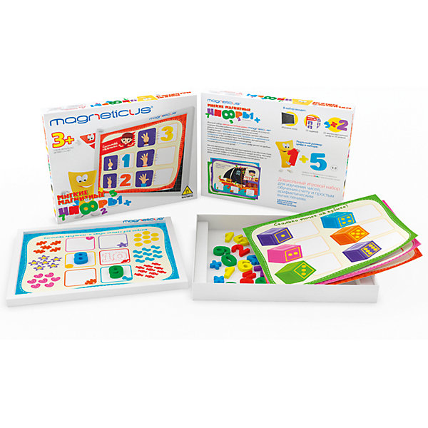 Игровой набор Мягкие магнитные цифры, Magneticus Игровой набор Мягкие магнитные цифры, MagneticusПособия для обучения счёту<br>Характеристики товара:<br><br>• возраст от 3 лет;<br>• материал: металл, полимер;<br>• в комплекте: магнитное поле, 10 заданий, 25 цифр, 10 знаков;<br>• размер упаковки 26х22х4 см;<br>• вес упаковки 200 гр.;<br>• страна производитель: Россия.<br><br>Игровой набор «Мягкие магнитные цифры» Magneticus представляет собой набор магнитных цифр, которые крепятся на досочку или на любую металлическую поверхность. Набор позволит малышам выучить цифры и основы счета, а также поспособствует развитию мелкой моторики рук, тактильных ощущений, логического мышления. Цифры сделаны из специального полимера, безопасного для детей.<br><br>Игровой набор «Мягкие магнитные цифры» Magneticus можно приобрести в нашем интернет-магазине.<br><br>Ширина мм: 260<br>Глубина мм: 220<br>Высота мм: 40<br>Вес г: 200<br>Возраст от месяцев: 36<br>Возраст до месяцев: 96<br>Пол: Унисекс<br>Возраст: Детский<br>SKU: 5613497