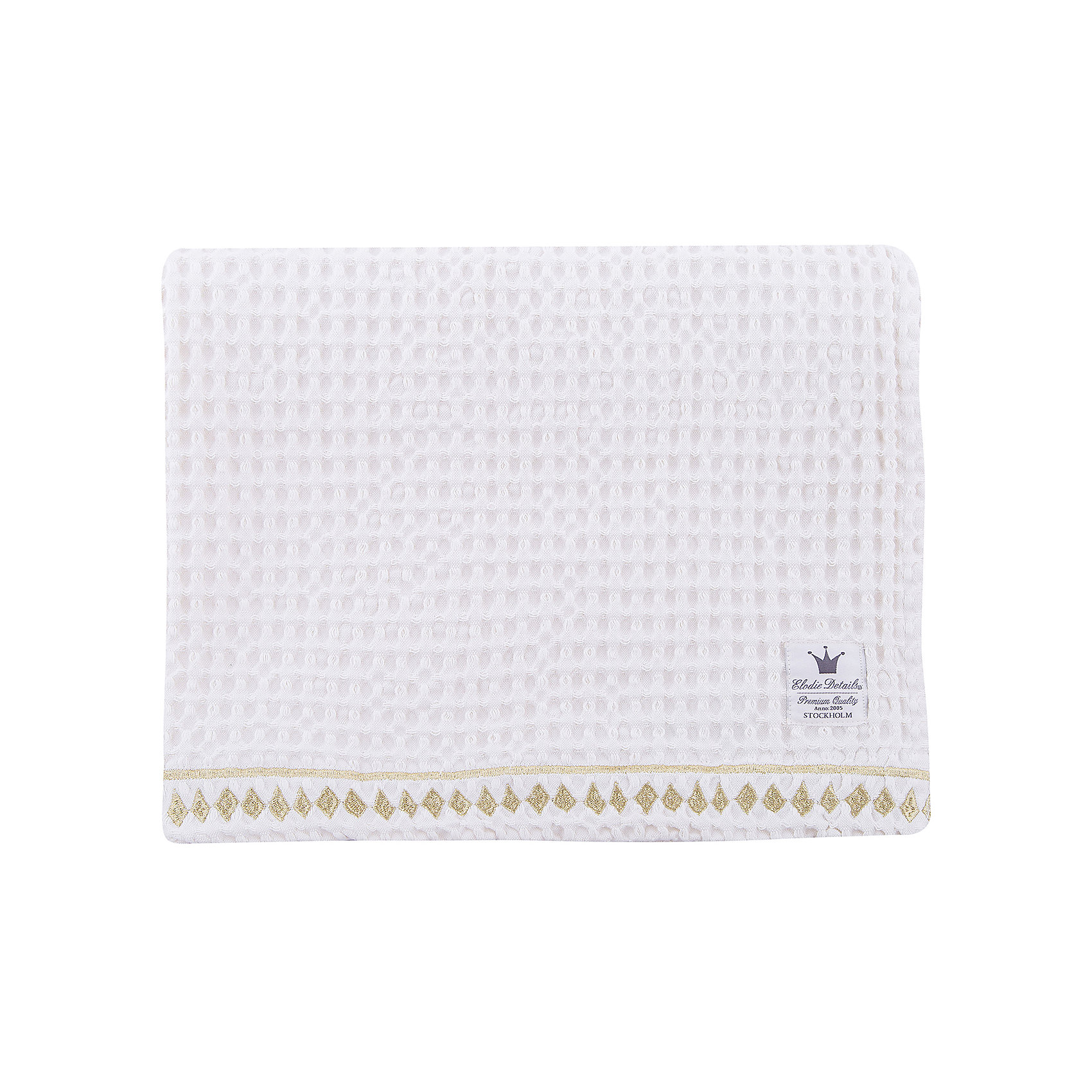 Плед Vanilla White, Elodie Details, вафельный узор Плед Vanilla White, Elodie Details, вафельный узорОдеяла, пледы<br>Плед Vanilla White, Elodie Details (Элоди Дитейлс), вафельный узор<br><br>Характеристики:<br><br>• дизайн в марокканском стиле<br>• пропускает воздух<br>• размер: 70х100 см<br>• материал: хлопок<br>• размер упаковки: 37х4х25 см<br>• вес: 430 грамм<br><br>Плед Vanilla White от известного бренда Elodie Details согреет малыша во время прогулки или отдыха. Плед отлично подойдет для прогулки с коляской или отдыха на природе. Изделие выполнено из органического хлопка, который хорошо сохраняет тепло и не теряет свои свойства после стирки. Плед выполнен в светлых тонах и декорирован золотистой вышивкой по краю.<br><br>Плед Vanilla White, Elodie Details (Элоди Дитейлс), вафельный узор можно купить в нашем интернет-магазине.<br><br>Ширина мм: 250<br>Глубина мм: 40<br>Высота мм: 370<br>Вес г: 430<br>Возраст от месяцев: 0<br>Возраст до месяцев: 120<br>Пол: Унисекс<br>Возраст: Детский<br>SKU: 5613540