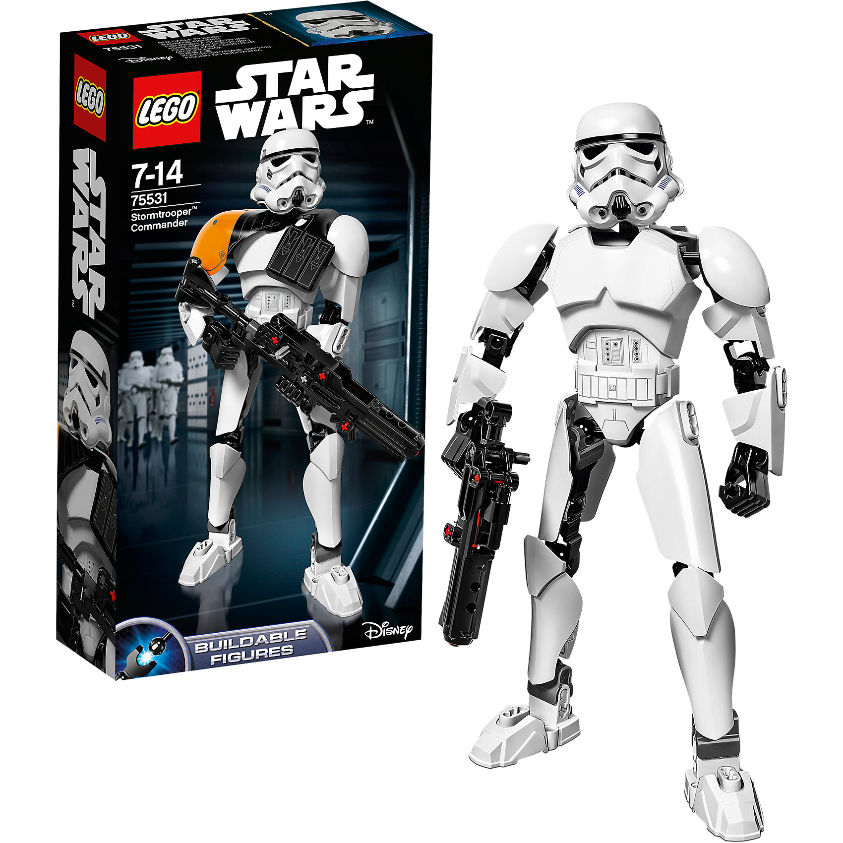 Конструктор Lego Star Wars 75531: Командир штурмовиков Конструктор Lego Star Wars 75531: Командир штурмовиковПластмассовые конструкторы<br>Характеристики товара:<br><br>• возраст: от 7 лет;<br>• материал: пластик;<br>• в комплекте: 100 деталей;<br>• размер упаковки: 26,2х14,1х6,1 см;<br>• вес упаковки: 260 гр.;<br>• страна производитель: Китай.<br><br>Конструктор Lego Star Wars «Командир штурмовиков» создан по мотивам известной космической саги «Звездные войны». Из элементов конструктора предстоит собрать фигурку штурмовика, одетого в знаменитый костюм и большой шлем. В руках он держит винтовку. У собранной фигурки имеются подвижные детали: двигается голова, руки и ноги сгибаются. <br><br>Все детали выполнены из качественных безопасных материалов. В процессе сборки конструктора у детей развиваются мелкая моторика рук, усидчивость, логическое мышление.<br><br>Конструктор Lego Star Wars «Командир штурмовиков» можно приобрести в нашем интернет-магазине.<br><br>Ширина мм: 263<br>Глубина мм: 144<br>Высота мм: 66<br>Вес г: 261<br>Возраст от месяцев: 84<br>Возраст до месяцев: 2147483647<br>Пол: Мужской<br>Возраст: Детский<br>SKU: 5619970