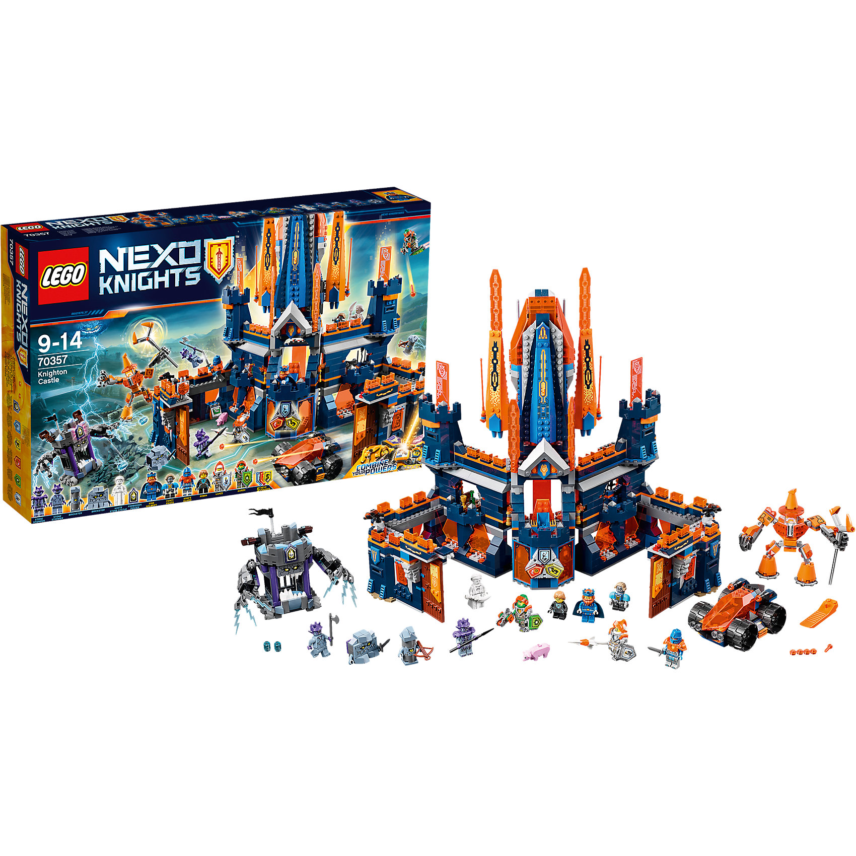 LEGO NEXO KNIGHTS 70357: Королевский замок Найтон LEGO NEXO KNIGHTS 70357: Королевский замок НайтонПластмассовые конструкторы<br><br><br>Ширина мм: 602<br>Глубина мм: 403<br>Высота мм: 228<br>Вес г: 5735<br>Возраст от месяцев: 108<br>Возраст до месяцев: 168<br>Пол: Мужской<br>Возраст: Детский<br>SKU: 5619989