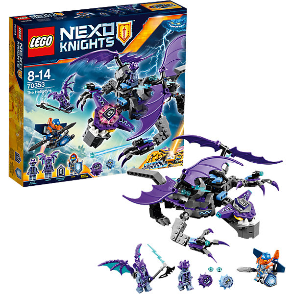 Конструктор Lego Nexo Knights 70353: Летающая Горгулья Конструктор Lego Nexo Knights 70353: Летающая ГоргульяПластмассовые конструкторы<br>Характеристики товара:<br><br>• возраст: от 8 лет;<br>• материал: пластик;<br>• в комплекте: 318 деталей;<br>• количество минифигурок: 2<br>• размер упаковки: 28,2х26,2х6 см;<br>• вес упаковки: 440 гр.;<br>• страна производитель: Чехия.<br><br>Конструктор Lego Nexo Knights «Летающая Горгулья» входит в серию Лего Нексо Найтс, которая повествует о королевстве Найтония и отважных рыцарях Нексо. Противники Каменные солдаты летают на большой фиолетовой Горгулье с острыми когтями. Храброму Клэю предстоит сразиться с опасной Горгульей и не дать ей завладеть талисманом с магией.<br><br>Из элементов конструктора предстоит собрать фигурки Клэя, каменного солдата и Горгулью. С ними дети могут придумывать свои захватывающие сюжеты для игры. Сборка конструктора развивает у ребенка логическое мышление, моторику рук, усидчивость.<br><br>Конструктор Lego Nexo Knights «Летающая Горгулья» можно приобрести в нашем интернет-магазине.<br><br>Ширина мм: 282<br>Глубина мм: 266<br>Высота мм: 66<br>Вес г: 484<br>Возраст от месяцев: 96<br>Возраст до месяцев: 2147483647<br>Пол: Мужской<br>Возраст: Детский<br>SKU: 5619993