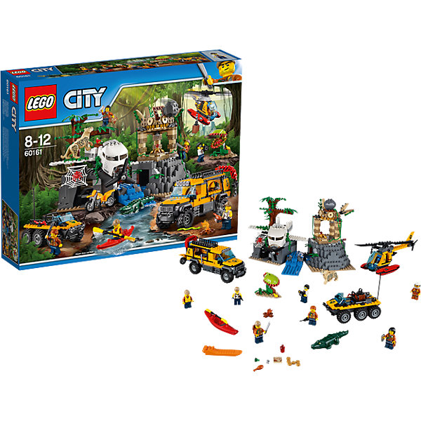 LEGO City 60161: База исследователей джунглей LEGO City 60161: База исследователей джунглейКонструкторы Лего<br>Характеристики товара: <br><br>• возраст: от 8 лет;<br>• материал: пластик;<br>• в комплекте: 813 деталей, 8 минифигурок;<br>• размер упаковки: 48х37,8х9,4 см;<br>• вес упаковки: 1,81 кг;<br>• страна производитель: Венгрия.<br><br>Конструктор Lego City «База исследователей джунглей» из серии Лего Сити, посвященной изучению джунглей. Из деталей собираются 2 машины, вертолет, храм и дерево с заброшенным самолетом. Отправляются исследователи на поиски ящика с сокровищами, который спрятан в кабине заброшенного самолета. У них есть вертолет с вращающимися лопастями и лебедкой с крюком для перемещения грузов. На большом вездеходе перевозятся необходимые инструменты. Второе транспортное средство — грузовик с вращающимися колесами, подвижным крюком и открывающейся крышей.<br><br>Самолет находится на тропическом дереве, рядом с которым живет опасный ягуар. Кабина самолета опускается и поднимается. Через речку находится заброшенный храм, забраться на который можно по лианам. Но только там ждет опасность в виде падающего камня. Под камнем люк, через который можно проникнуть внутрь храма. <br><br>Конструктор Lego City «База исследователей джунглей» можно приобрести в нашем интернет-магазине.<br><br>Ширина мм: 481<br>Глубина мм: 375<br>Высота мм: 96<br>Вес г: 1822<br>Возраст от месяцев: 96<br>Возраст до месяцев: 144<br>Пол: Мужской<br>Возраст: Детский<br>SKU: 5620024