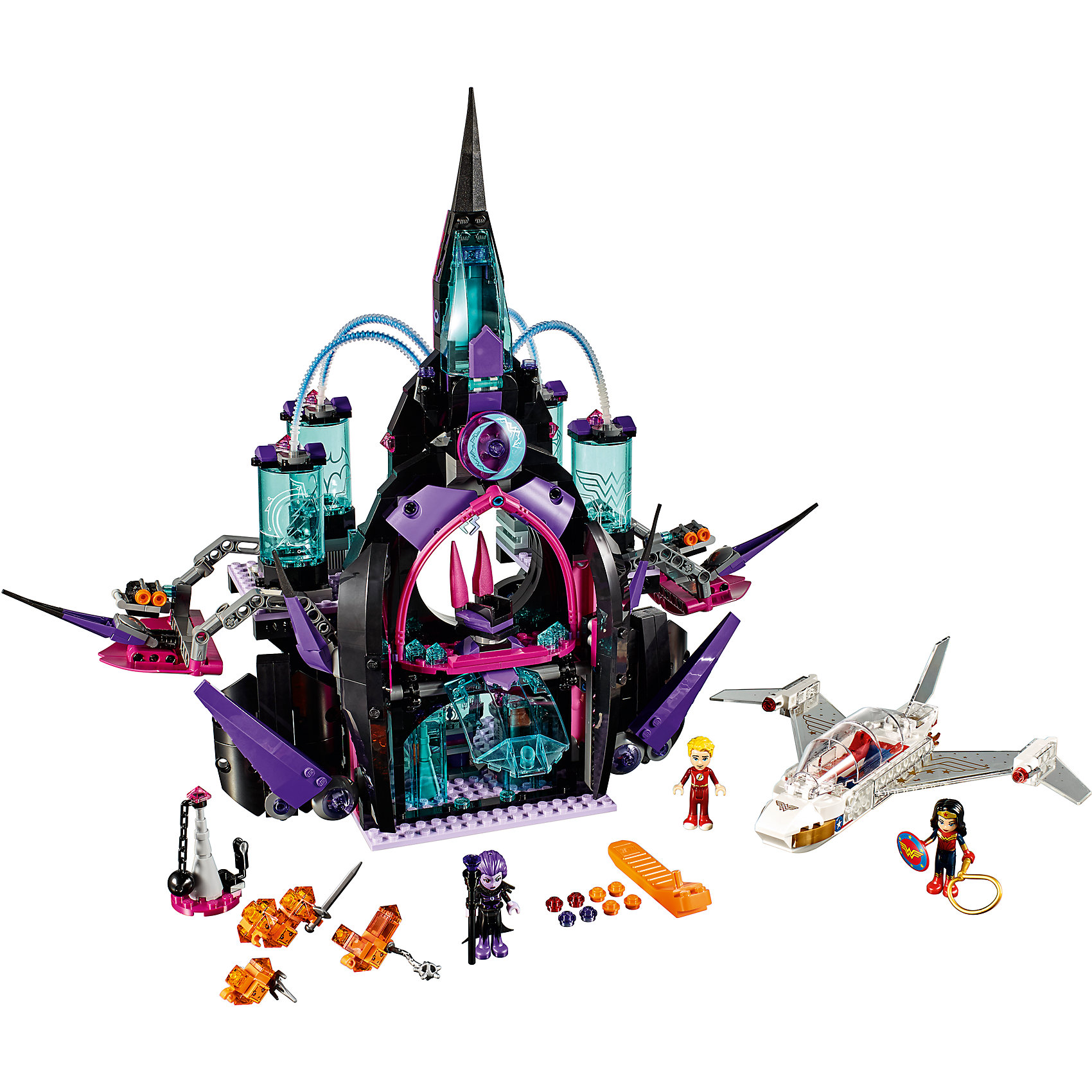 Конструктор Lego DC Super Girls 41239: Тёмный дворец Эклипсо Конструктор Lego DC Super Girls 41239: Тёмный дворец ЭклипсоПластмассовые конструкторы<br>Характеристики товара:<br><br>• возраст: от 9 лет;<br>• материал: пластик;<br>• в комплекте: 1078 деталей;<br>• количество минифигурок: 3;<br>• размер упаковки: 48х37,8х7,1 см;<br>• вес упаковки: 1,64 кг;<br>• страна производитель: Китай.<br><br>Конструктор Lego DC Super Girls «Темный дворец Эклипсо» создан по мотивам вселенной DC Comics. Из деталей конструктора предстоит собрать фигурки Чудо-Женщины, ее самолета, фигурку Флэша, фигурку злодейки Эклипсо и ее дворец. Дворец оснащен защитными сооружениями и шутерами, стреляющими шипами. <br><br>С персонажами девочка сможет придумать свои собственные сюжеты для игры. Сборка конструктора развивает у детей внимательность, усидчивость, мелкую моторику рук.<br><br>Конструктор Lego DC Super Girls «Темный дворец Эклипсо» можно приобрести в нашем интернет-магазине.<br><br>Ширина мм: 480<br>Глубина мм: 378<br>Высота мм: 71<br>Вес г: 1548<br>Возраст от месяцев: 108<br>Возраст до месяцев: 2147483647<br>Пол: Женский<br>Возраст: Детский<br>SKU: 5620035