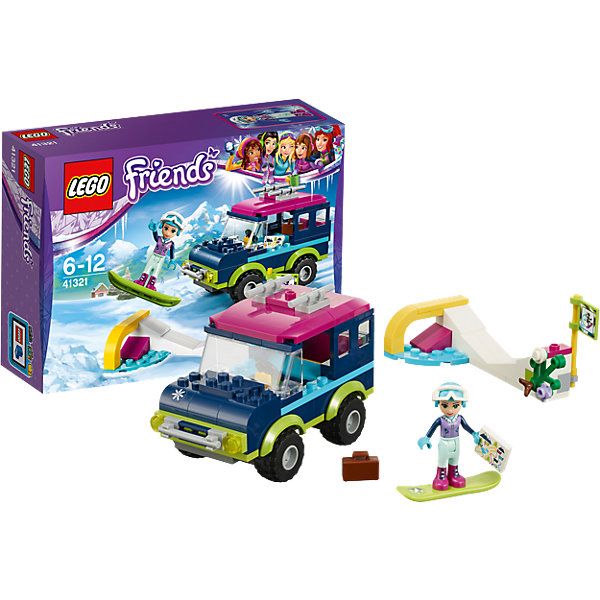 LEGO Friends 41321: Горнолыжный курорт: внедорожник LEGO Friends 41321: Горнолыжный курорт: внедорожникПластмассовые конструкторы<br>Характеристики товара: <br><br>• возраст: от 6 лет;<br>• материал: пластик;<br>• в комплекте: 141 деталь, 1 минифигурка;<br>• размер упаковки: 19,1х14,1х6,1 см;<br>• вес упаковки: 210 гр.;<br>• страна производитель: Китай.<br><br>Конструктор Lego Friends «Горнолыжный курорт: внедорожник» из серии Лего Подружки, разработанной специально для девочек. Из деталей собираются внедорожник и горнолыжный спуск. У машины вращаются колеса, открывается багажник. На крышу крепится сноуборд.<br><br>Конструктор Lego Friends «Горнолыжный курорт: внедорожник» можно приобрести в нашем интернет-магазине.<br><br>Ширина мм: 192<br>Глубина мм: 142<br>Высота мм: 66<br>Вес г: 212<br>Возраст от месяцев: 72<br>Возраст до месяцев: 144<br>Пол: Женский<br>Возраст: Детский<br>SKU: 5620045