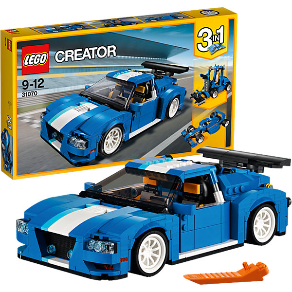 LEGO Creator 31070: Гоночный автомобиль LEGO Creator 31070: Гоночный автомобильПластмассовые конструкторы<br>Характеристики товара: <br><br>• возраст: от 9 лет;<br>• материал: пластик;<br>• в комплекте: 664 детали;<br>• размер упаковки: 48х28,2х6,1 см;<br>• вес упаковки: 1,14 кг;<br>• страна производитель: Чехия.<br><br>Конструктор Lego Creator «Гоночный автомобиль» позволит создать из деталей несколько разных моделей. Основная модель — это гоночный автомобиль. Боковые двери автомобиля открываются, внутри возможно менять положение кресел, руль и коробка передач подвижны. Вращающиеся прорезиненные колеса позволяют машинке ездить по поверхности. Две другие модели — это гоночный болид и погрузчик с подвижной платформой.<br><br>Конструктор Lego Creator «Гоночный автомобиль» можно приобрести в нашем интернет-магазине.<br><br>Ширина мм: 481<br>Глубина мм: 291<br>Высота мм: 68<br>Вес г: 1150<br>Возраст от месяцев: 108<br>Возраст до месяцев: 144<br>Пол: Мужской<br>Возраст: Детский<br>SKU: 5620052
