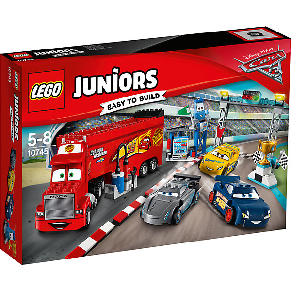 LEGO Juniors 10745: Финальная гонка «Флорида 500» LEGO Juniors 10745: Финальная гонка «Флорида 500»Конструкторы Лего<br>Характеристики товара: <br><br>• возраст: от 5 лет;<br>• материал: пластик;<br>• в комплекте: 266 деталей;<br>• размер упаковки: 38,2х26,2х7,1 см;<br>• вес упаковки: 700 гр.;<br>• страна производитель: Чехия.<br><br>Конструктор Lego Juniors «Финальная гонка Флорида 500» создан по мотивам известного мультфильма Дисней «Тачки». Из деталей конструктора собираются любимые персонажи: Молния Маккуин, Крус Рамирес, трейлер Мак, Гвидо. Молния Маккуин собирается участвовать в гонках, а противостоит ему Джексон Шторм. Они сражаются, чтобы выиграть главный кубок.<br><br>Конструктор Lego Juniors «Финальная гонка Флорида 500» можно приобрести в нашем интернет-магазине.<br><br>Ширина мм: 382<br>Глубина мм: 264<br>Высота мм: 78<br>Вес г: 728<br>Возраст от месяцев: 60<br>Возраст до месяцев: 96<br>Пол: Мужской<br>Возраст: Детский<br>SKU: 5620057