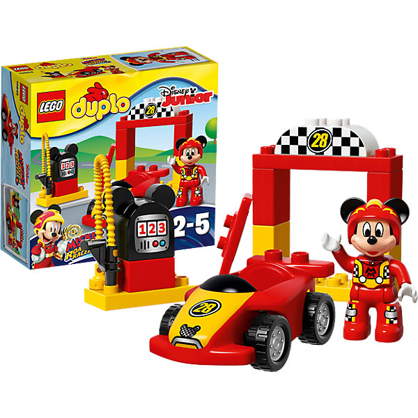 LEGO DUPLO 10843: Гоночная машина Микки LEGO DUPLO 10843: Гоночная машина МиккиПластмассовые конструкторы<br>Характеристики товара: <br><br>• возраст: от 2 лет;<br>• материал: пластик;<br>• в комплекте: 15 деталей, 1 минифигурка;<br>• размер упаковки: 20,5х19,1х7,3 см;<br>• вес упаковки: 265 гр.;<br>• страна производитель: Китай.<br><br>Конструктор Lego Duplo «Гоночная машина Микки» позволит собрать гоночную машинку и пит-стоп. За рулем машинки любимый персонаж Микки Маус, он одел форму гонщика и готовится к соревнованиям. Из деталей собирается пит-стоп с цифрой 28, где гонщик останавливается на досмотр машины, а также заправочная станция. У машинки вращающиеся резиновые колеса, благодаря которым она ездит по поверхности. Фигурку Микки можно посадить в кабину автомобиля.<br><br>Конструктор Lego Duplo «Гоночная машина Микки» можно приобрести в нашем интернет-магазине.<br><br>Ширина мм: 207<br>Глубина мм: 190<br>Высота мм: 76<br>Вес г: 267<br>Возраст от месяцев: 24<br>Возраст до месяцев: 60<br>Пол: Мужской<br>Возраст: Детский<br>SKU: 5620071