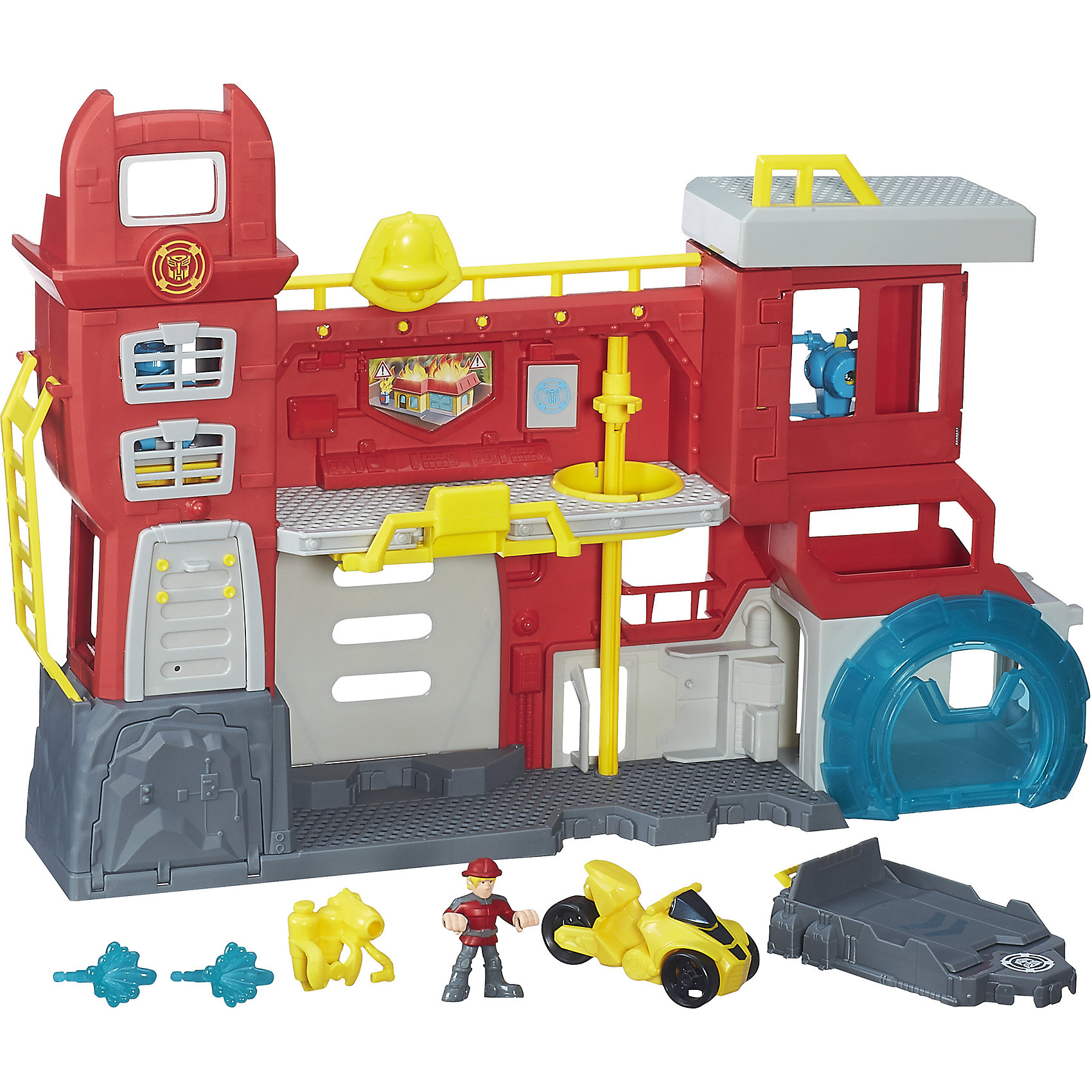 Трансформеры спасатели Штаб Спасателей, Playskool heroes, Hasbro Трансформеры спасатели Штаб Спасателей, Playskool heroes, HasbroИдеи подарков<br>Характеристики товара:<br><br>• возраст от 3 лет;<br>• материал: пластик;<br>• в комплекте: штаб, 2 фигурки, машина;<br>• размер штаба 52,5х30,5х6,8 см;<br>• размер упаковки 57,8х21,9х42,2 см;<br>• вес упаковки 1,66 кг;<br>• страна производитель: Китай.<br><br>Игровой набор «Трансформеры-спасатели: Штаб спасателей» Playskool heroes Hasbro создан по мотивам мультсериала «Трансформеры: роботы-спасатели». Он представляет собой настоящий штаб спасателей с пожарной станцией и насосом для тушения пожаров. На второй этаж можно добраться по приставной лестницы, а спуститься быстро по шесту. Наверху имеется площадка для посадки вертолета. В процессе игры мальчишки могут воспроизводить сценки из мультфильма или придумывать свои собственные истории.<br><br>Игровой набор «Трансформеры-спасатели: Штаб спасателей» Playskool heroes Hasbro можно приобрести в нашем интернет-магазине.<br><br>Ширина мм: 578<br>Глубина мм: 219<br>Высота мм: 422<br>Вес г: 1665<br>Возраст от месяцев: 36<br>Возраст до месяцев: 84<br>Пол: Мужской<br>Возраст: Детский<br>SKU: 5622046