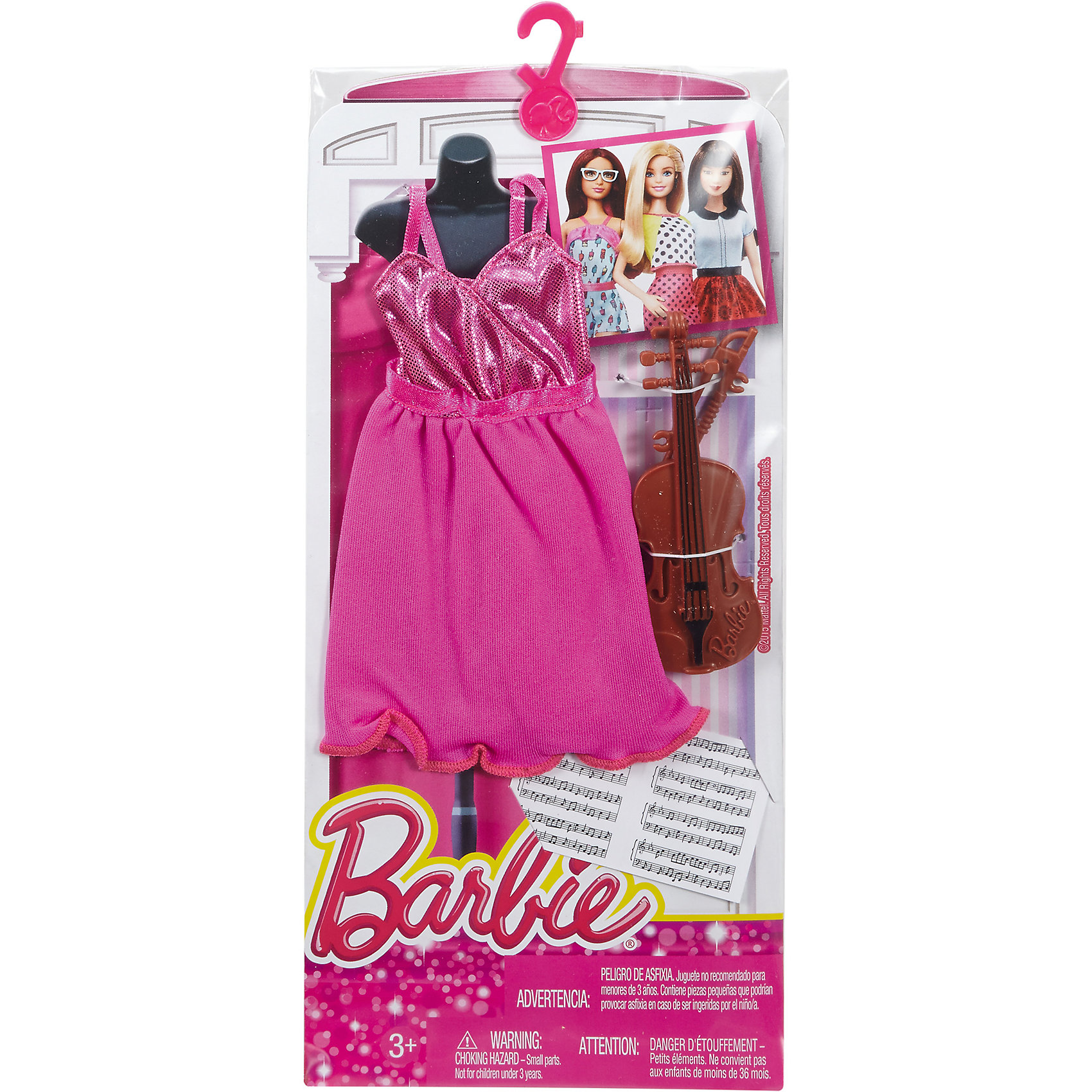 Наряд для Барби Профессии. Музыкант, Barbie Наряд для Барби Профессии. Музыкант, BarbieКукольная одежда и аксессуары<br>Характеристики товара:<br><br>• возраст от 3 лет;<br>• материал: пластик, текстиль;<br>• в комплекте: наряд, аксессуары;<br>• размер упаковки 25,5х11,5х1,5 см;<br>• вес упаковки 89 гр.;<br>• страна производитель: Китай.<br><br>Наряд для Барби «Профессии. Музыкант» Barbie дополнит гардероб любимой куколки Барби. Он создаст ей образ музыканта. Наряд состоит из розового платья и дополнен скрипкой и нотами. Наряд подходит для всех кукол Барби и изготовлен из качественных материалов.<br><br>Наряд для Барби «Профессии. Музыкант» Barbie можно приобрести в нашем интернет-магазине.<br><br>Ширина мм: 115<br>Глубина мм: 15<br>Высота мм: 255<br>Вес г: 89<br>Возраст от месяцев: 36<br>Возраст до месяцев: 120<br>Пол: Женский<br>Возраст: Детский<br>SKU: 6673374