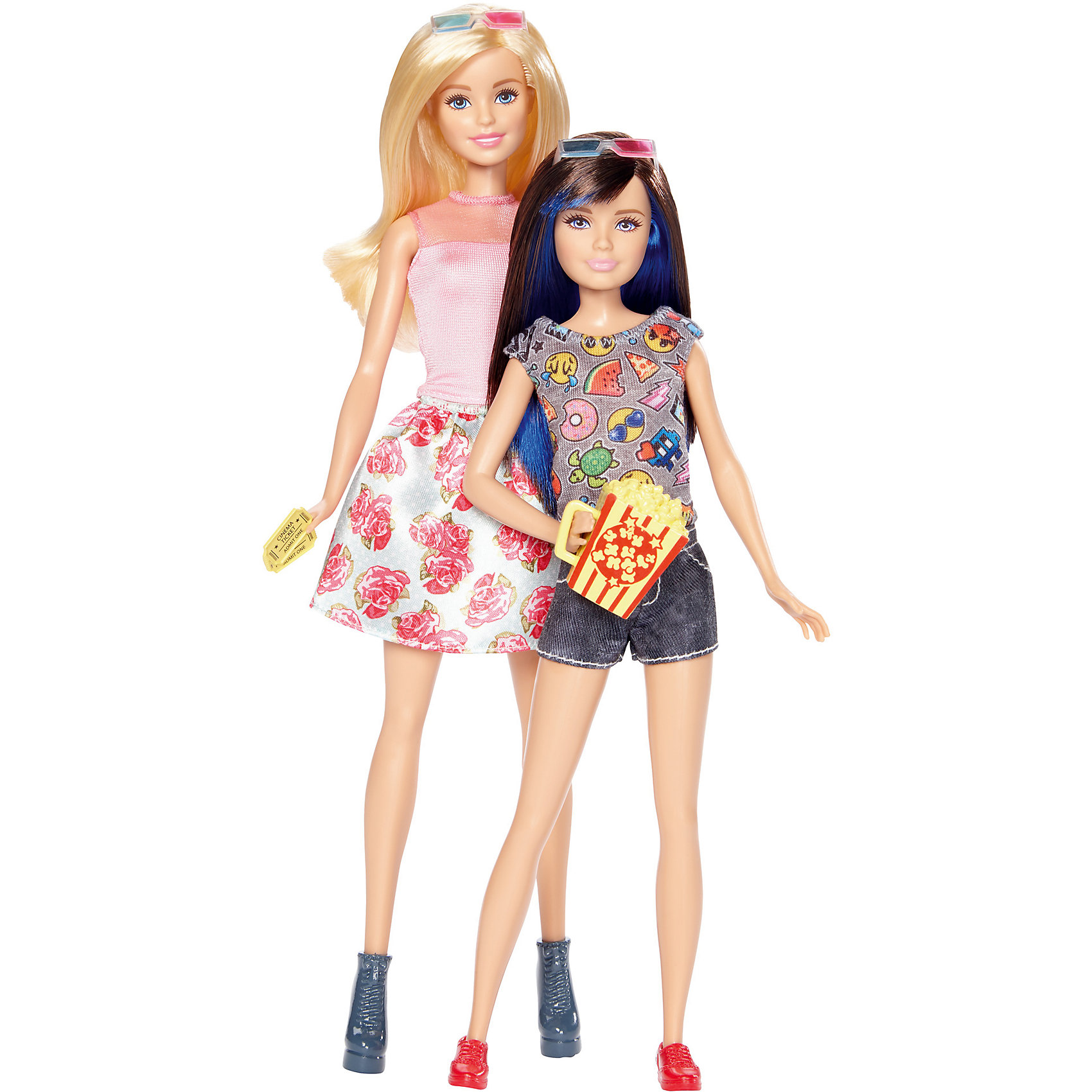 Набор кукол Скиппер и Стейси, Barbie Набор кукол Скиппер и Стейси, BarbieКуклы-модели<br>Характеристики товара:<br><br>• возраст от 3 лет;<br>• материал: пластик, текстиль;<br>• в комплекте: 2 куклы, аксессуары;<br>• высота кукол 28 и 21 см;<br>• размер упаковки 32,5х20,5х6 см;<br>• вес упаковки 500 гр.;<br>• страна производитель: Китай.<br><br>Набор кукол Барби и Скиппер Barbie — набор из 2 очаровательных сестренок, которые отправились в кино за захватывающий фильм. Барби одета в платье с цветочным принтом, а Скиппер в джинсовые шорты и маечку. У кукол длинные мягкие волосы, которые можно расчесывать, заплетать и украшать. Девочка может брать куколок с собой на прогулку, в гости к подружке и придумывать интересные сюжеты для игры.<br><br>Набор кукол Барби и Скиппер Barbie можно приобрести в нашем интернет-магазине.<br><br>Ширина мм: 205<br>Глубина мм: 60<br>Высота мм: 325<br>Вес г: 500<br>Возраст от месяцев: 36<br>Возраст до месяцев: 120<br>Пол: Женский<br>Возраст: Детский<br>SKU: 6673386