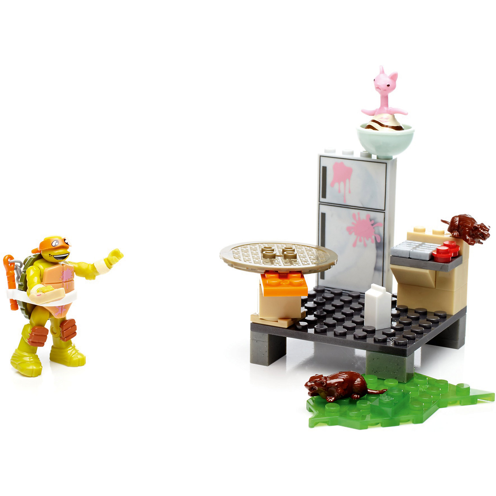 Черепашки Ниндзя: игровой набор Кухонный переполох, MEGA BLOKS Черепашки Ниндзя: игровой набор Кухонный переполох, MEGA BLOKSПластмассовые конструкторы<br>Характеристики товара:<br><br>• возраст от 5 лет;<br>• материал: пластик;<br>• в комплекте: фигурка, 50 деталей конструктора;<br>• высота фигурки 4,5 см;<br>• размер упаковки 20,5х15х4,5 см;<br>• вес упаковки 226 гр.;<br>• страна производитель: Китай.<br><br>Конструктор Черепашки Ниндзя «Кухонный переполох» Mega Bloks — увлекательный конструктор, созданный по мотивам мультфильма про Черепашек Ниндзя. Из деталей конструктора предстоит собрать канализационное логово Микеланджело. Логово оборудовано пусковой установкой. У фигурки Микеланджело вращается голова, подвижные руки и ноги. Изготовлен конструктор из качественного безвредного пластика. В процессе сборки у детей развивается логическое мышление, мелкая моторика рук, усидчивость.<br><br>Конструктор Черепашки Ниндзя «Кухонный переполох» Mega Bloks можно приобрести в нашем интернет-магазине.<br><br>Ширина мм: 150<br>Глубина мм: 45<br>Высота мм: 205<br>Вес г: 226<br>Возраст от месяцев: 60<br>Возраст до месяцев: 120<br>Пол: Мужской<br>Возраст: Детский<br>SKU: 6673399