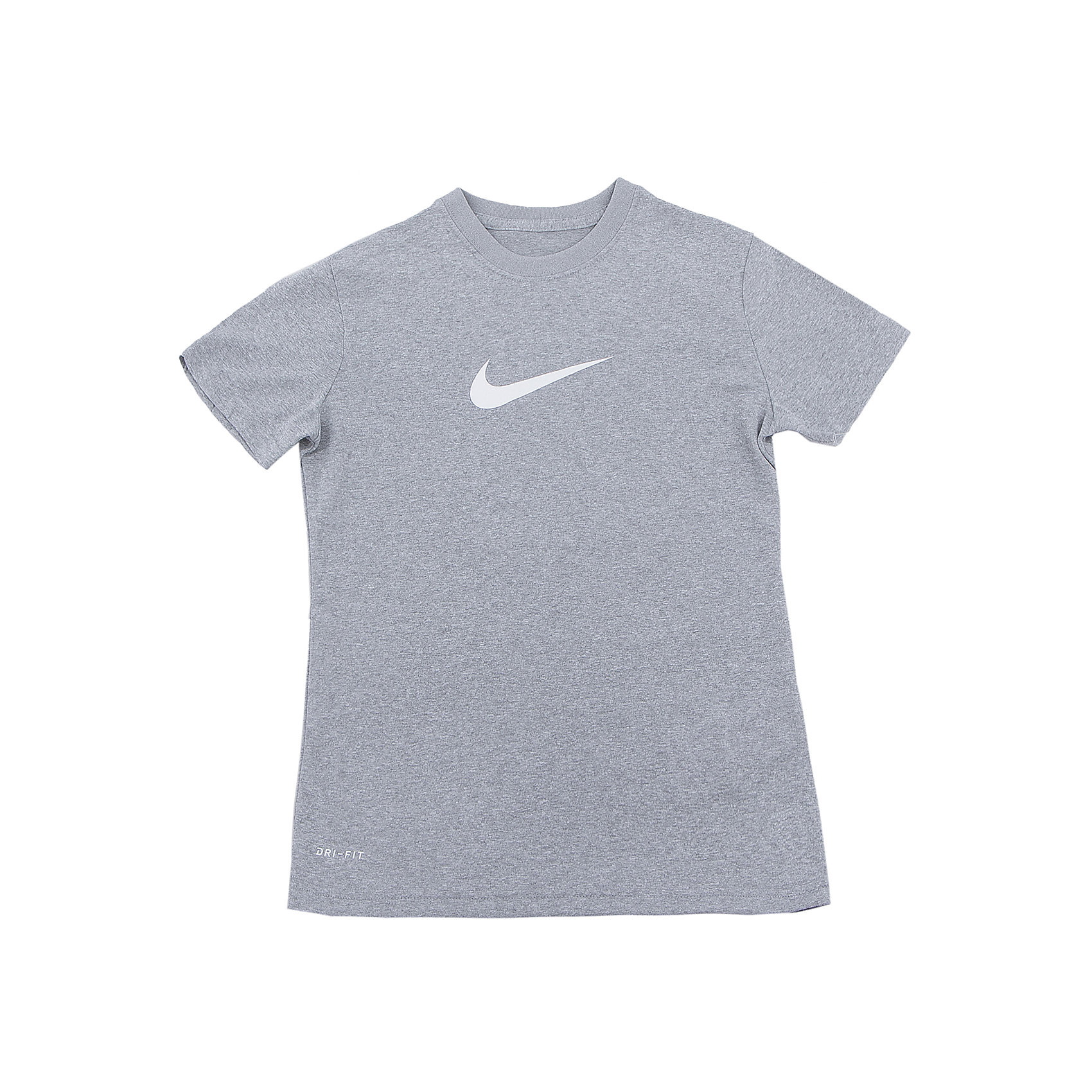 Футболка NIKE Футболка NIKEСпортивная форма<br>Характеристики товара:<br><br>• цвет: серый<br>• спортивный стиль<br>• состав: 100% полиэстер, материал Dri-FIT<br>• ткань выводит лишнюю влагу<br>• комфортная посадка<br>• вырез горловины отделан изнутри мягким материалом<br>• короткие рукава<br>• принт<br>• машинная стирка<br>• износостойкий материал<br>• коллекция: весна-лето 2017<br>• страна бренда: США<br>• страна изготовитель: Индонезия<br><br>Продукция бренда NIKE известна высоким качеством и уникальным узнаваемым дизайном. Материал Dri-FIT, из которого сшито изделие, помогает создать для тела необходимую вентиляцию и вывод влаги.<br><br>Материал Dri-FIT также обеспечивает вещам долгий срок службы и отличный внешний вид даже после значительного количества стирок. Уход за изделием прост - достаточно машинной стирки на низкой температуре.<br><br>Легкий и эластичный материал создает комфортную посадку, вещь при этом смотрится очень стильно. Благодаря универсальному цвету она отлично смотрится с разной одеждой и обувью.<br><br>Футболку NIKE (Найк) можно купить в нашем интернет-магазине.<br><br>Ширина мм: 199<br>Глубина мм: 10<br>Высота мм: 161<br>Вес г: 151<br>Цвет: серый<br>Возраст от месяцев: 84<br>Возраст до месяцев: 96<br>Пол: Унисекс<br>Возраст: Детский<br>Размер: 122/128,147/158,158/170,135/140,128/134<br>SKU: 6676390