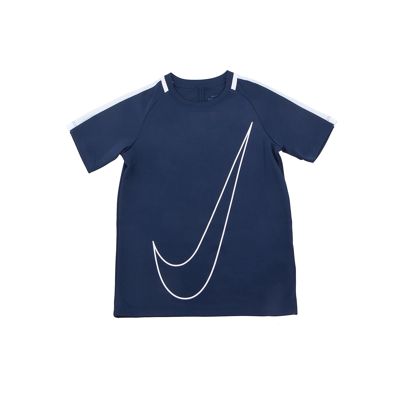 Футболка NIKE Футболка NIKEСпортивная форма<br>Характеристики товара:<br><br>• цвет: черный<br>• спортивный стиль<br>• состав: 100% полиэстер, материал Dri-FIT<br>• ткань выводит лишнюю влагу<br>• комфортная посадка<br>• вырез горловины отделан изнутри мягким материалом<br>• короткие рукава<br>• принт<br>• машинная стирка<br>• износостойкий материал<br>• коллекция: весна-лето 2017<br>• страна бренда: США<br>• страна изготовитель: Индонезия<br><br>Продукция бренда NIKE известна высоким качеством и уникальным узнаваемым дизайном. Материал Dri-FIT, из которого сшито изделие, помогает создать для тела необходимую вентиляцию и вывод влаги.<br><br>Материал Dri-FIT также обеспечивает вещам долгий срок службы и отличный внешний вид даже после значительного количества стирок. Уход за изделием прост - достаточно машинной стирки на низкой температуре.<br><br>Легкий и качественный материал создает комфортную посадку, вещь при этом смотрится очень стильно. Благодаря универсальному цвету она отлично смотрится с разной одеждой и обувью.<br><br>Футболку NIKE (Найк) можно купить в нашем интернет-магазине.<br><br>Ширина мм: 199<br>Глубина мм: 10<br>Высота мм: 161<br>Вес г: 151<br>Цвет: синий<br>Возраст от месяцев: 132<br>Возраст до месяцев: 144<br>Пол: Унисекс<br>Возраст: Детский<br>Размер: 147/158,158/170,122/128,128/134,135/140<br>SKU: 6676583