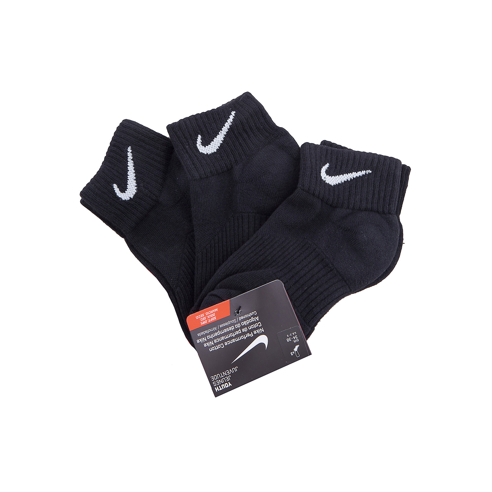 Носки NIKE Носки NIKEНоски<br>Носки NIKE<br>Носки от Nike YTH CTN CUSH QTR W/ MOIST M (3 пары) из смешанной хлопковой ткани, выводящей влагу, обеспечивают утягивающую поддержку свода и надежную посадку. Детали: манжеты из рубчатого трикотажа для оптимальной посадки, укрепленная пятка и носок надежно защищают места, подверженные наибольшему износу, поддержка свода стопы для устойчивой фиксации<br>Состав:<br>Хлопок 68%, Нейлон 29%,, Эластан 2%, Полиэстер 1%<br><br>Ширина мм: 87<br>Глубина мм: 10<br>Высота мм: 105<br>Вес г: 115<br>Цвет: черный<br>Возраст от месяцев: 168<br>Возраст до месяцев: 1188<br>Пол: Унисекс<br>Возраст: Детский<br>Размер: 37-41,33-37<br>SKU: 6676696
