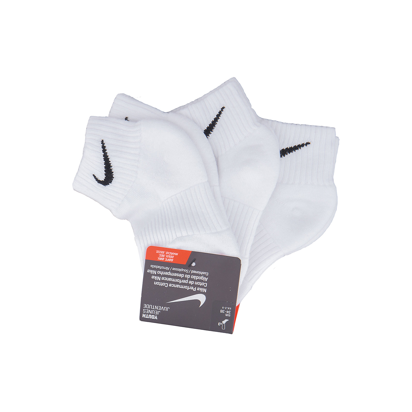 Носки NIKE Носки NIKEНоски<br>Носки NIKE<br>Носки Nike 3p Yth Ctn из смешанной хлопковой ткани, выводящей влагу, обеспечивают утягивающую поддержку свода и надежную посадку. Манжеты из рубчатого трикотажа для оптимальной посадки, укрепленная пятка и носок надежно защищают места, подверженные наибольшему износу, поддержка свода стопы для устойчивой фиксации.<br>Состав:<br>Хлопок 68%, Нейлон 29%,, Эластан 2%, Полиэстер 1%<br><br>Ширина мм: 87<br>Глубина мм: 10<br>Высота мм: 105<br>Вес г: 115<br>Цвет: белый<br>Возраст от месяцев: 120<br>Возраст до месяцев: 1188<br>Пол: Унисекс<br>Возраст: Детский<br>Размер: 37-41,33-37<br>SKU: 6676699