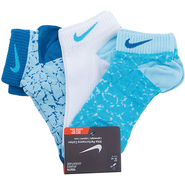 Носки NIKE Носки NIKEСпортивная форма<br>Характеристики товара:<br><br>• цвет: разноцветный<br>• комплектация: 3 пары<br>• спортивный стиль<br>• состав: хлопок 67%, нейлон 30%, эластан 2%, полиэстер 1% <br>• мягкая резинка<br>• комфортная посадка <br>• укрепленная пятка и носок надежно <br>• логотип<br>• машинная стирка<br>• износостойкий материал<br>• страна бренда: США<br>• страна изготовитель: Пакистан <br><br>Продукция бренда NIKE известна высоким качеством и уникальным узнаваемым дизайном. Удобная посадка не сковывает движения, помогает создать для тела необходимую вентиляцию и вывод влаги.<br><br>Материал обеспечивает вещам долгий срок службы и отличный внешний вид даже после значительного количества стирок. Уход за изделием прост - достаточно машинной стирки на низкой температуре.<br><br>Качественный материал создает комфортную посадку, вещь при этом смотрится очень стильно. Благодаря универсальному цвету она отлично смотрится с разной одеждой и обувью.<br><br>Носки NIKE (Найк) можно купить в нашем интернет-магазине.<br><br>Ширина мм: 87<br>Глубина мм: 10<br>Высота мм: 105<br>Вес г: 115<br>Цвет: разноцветный<br>Возраст от месяцев: 108<br>Возраст до месяцев: 120<br>Пол: Унисекс<br>Возраст: Детский<br>Размер: 33-37,37-41<br>SKU: 6676707