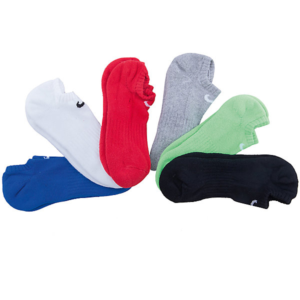 Носки NIKE Носки NIKEСпортивная форма<br>Характеристики товара:<br><br>• цвет: синий/белый/красный/серый/зеленый/черный<br>• комплектация: 6 пар<br>• спортивный стиль<br>• состав: хлопок 74%, полиэстер 24%, эластан 2%<br>• мягкая резинка<br>• комфортная посадка <br>• укрепленная пятка и носок надежно <br>• логотип<br>• машинная стирка<br>• износостойкий материал<br>• страна бренда: США<br>• страна изготовитель: Пакистан <br><br>Продукция бренда NIKE известна высоким качеством и уникальным узнаваемым дизайном. Удобная посадка не сковывает движения, помогает создать для тела необходимую вентиляцию и вывод влаги.<br><br>Материал обеспечивает вещам долгий срок службы и отличный внешний вид даже после значительного количества стирок. Уход за изделием прост - достаточно машинной стирки на низкой температуре.<br><br>Качественный материал создает комфортную посадку, вещь при этом смотрится очень стильно. Благодаря универсальному цвету она отлично смотрится с разной одеждой и обувью.<br><br>Носки NIKE (Найк) можно купить в нашем интернет-магазине.<br><br>Ширина мм: 87<br>Глубина мм: 10<br>Высота мм: 105<br>Вес г: 115<br>Цвет: разноцветный<br>Возраст от месяцев: 168<br>Возраст до месяцев: 1188<br>Пол: Унисекс<br>Возраст: Детский<br>Размер: 38-42<br>SKU: 6676777