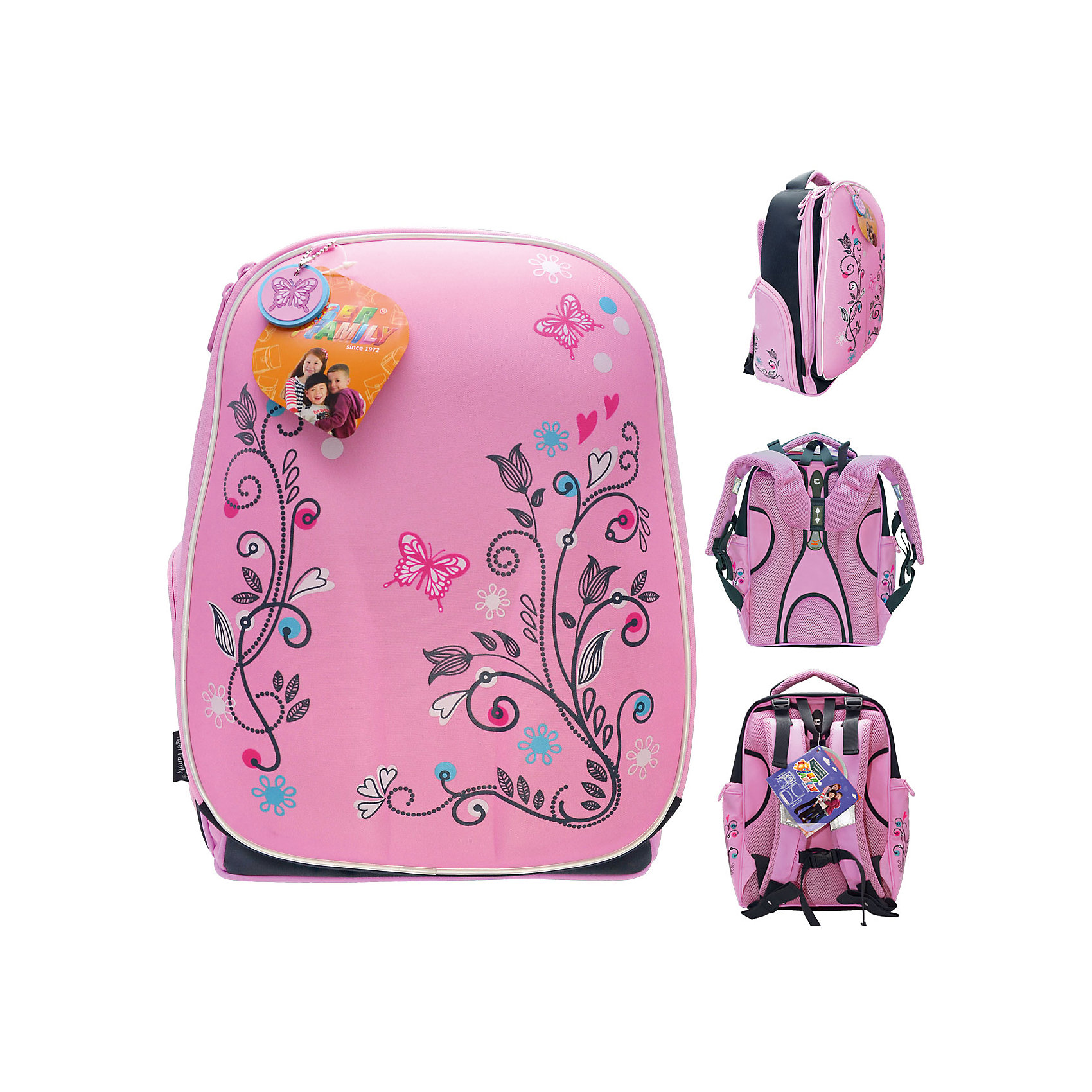 Рюкзак школьный EXPERT STYLE Butterfly Рюкзак школьный EXPERT STYLE ButterflyРанцы<br>Вес:1000грамм<br>Размер: 41 х 31 х 23 см<br>Состав: Ранец<br>Наличие светоотражающих элементов: да<br>Материал: полиэстер<br>Объем: 20 литров<br>Спина: жесткая<br>Наличие дополнительных карманов внутри: да<br>Дно выбрать: пластиковое<br>Количество отделений внутри: 2<br>Боковые карманы: да молния<br>Замок: молния<br>Вмещает А4: да<br>Подойдет для возраста 8-14 лет для роста 128-146 <br>Рюкзак школьный.Жесткий каркас. С многоуровневой системой регулировки задней спинки, для мальчиков. вес-1000 гр. объем-20 л<br>Анатомическая эргономичная сетчатая спинка с дополнительной циркуляцией воздуха с многоуровневой системой регулировки<br>Регулируемый удерживающий нагрудный ремень<br>Регулируемые сверху и снизу задние лямки со светоотражающимими полосками безопасности<br>Водоотталкивающая ткань <br>Лицевая панель с ЕВА уплотнением<br>Эргономичная ручка<br>Дополнительная ручка-петля <br>2 вместительных отделения на молнии с эластичным и сетчатым карманами для канцелярских принадлежностей внутри<br>Боковые карманы на молнии<br>Светоотражающие элементы на лицевой стороне задних лямках<br>Противоскользящее водонепроницаемое дно.<br><br>Ширина мм: 410<br>Глубина мм: 230<br>Высота мм: 310<br>Вес г: 1000<br>Возраст от месяцев: 96<br>Возраст до месяцев: 168<br>Пол: Женский<br>Возраст: Детский<br>SKU: 6680120