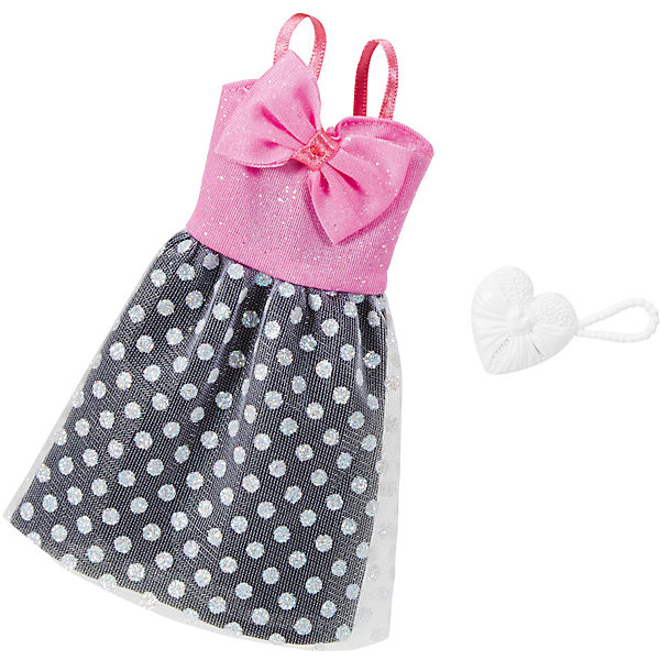 Одежда для кукол Barbie Игра с модой - Праздничное платье Одежда для кукол Barbie Игра с модой - Праздничное платьеОдежда для кукол<br>Характеристики товара:<br><br>• возраст от 3 лет;<br>• материал: текстиль;<br>• в комплекте: платье, аксессуары;<br>• размер упаковки 25,7х11,6х1,2 см;<br>• вес упаковки 26 гр.;<br>• страна производитель: Китай.<br><br>Универсальное праздничное платье для Barbie Mattel создаст новый яркий образ для любимой куколки Барби. Яркое платье с розовым бантом и юбочкой в горошек дополнено стильными аксессуарами для создания неповторимого образа. Платье универсальное и подходит для всех кукол Барби. Изготовлено платье из качественных материалов без использования вредных красителей.<br><br>Универсальное праздничное платье для Barbie Mattel можно приобрести в нашем интернет-магазине.<br><br>Ширина мм: 257<br>Глубина мм: 116<br>Высота мм: 12<br>Вес г: 26<br>Возраст от месяцев: 36<br>Возраст до месяцев: 72<br>Пол: Женский<br>Возраст: Детский<br>SKU: 6680132