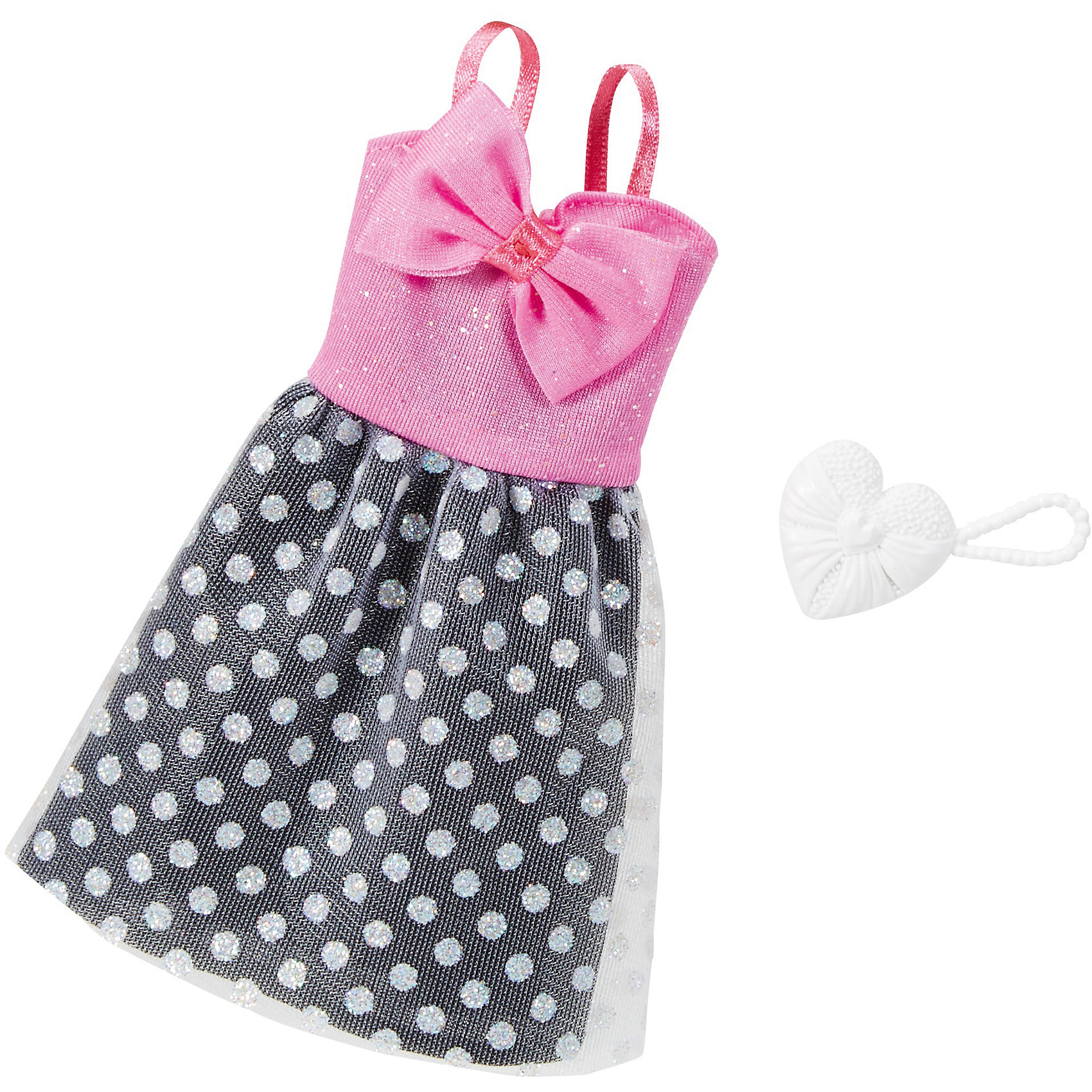 Одежда для кукол Barbie Игра с модой - Праздничное платье Одежда для кукол Barbie Игра с модой - Праздничное платьеКукольная одежда и аксессуары<br>Характеристики товара:<br><br>• возраст от 3 лет;<br>• материал: текстиль;<br>• в комплекте: платье, аксессуары;<br>• размер упаковки 25,7х11,6х1,2 см;<br>• вес упаковки 26 гр.;<br>• страна производитель: Китай.<br><br>Универсальное праздничное платье для Barbie Mattel создаст новый яркий образ для любимой куколки Барби. Яркое платье с розовым бантом и юбочкой в горошек дополнено стильными аксессуарами для создания неповторимого образа. Платье универсальное и подходит для всех кукол Барби. Изготовлено платье из качественных материалов без использования вредных красителей.<br><br>Универсальное праздничное платье для Barbie Mattel можно приобрести в нашем интернет-магазине.<br><br>Ширина мм: 257<br>Глубина мм: 116<br>Высота мм: 12<br>Вес г: 26<br>Возраст от месяцев: 36<br>Возраст до месяцев: 72<br>Пол: Женский<br>Возраст: Детский<br>SKU: 6680132