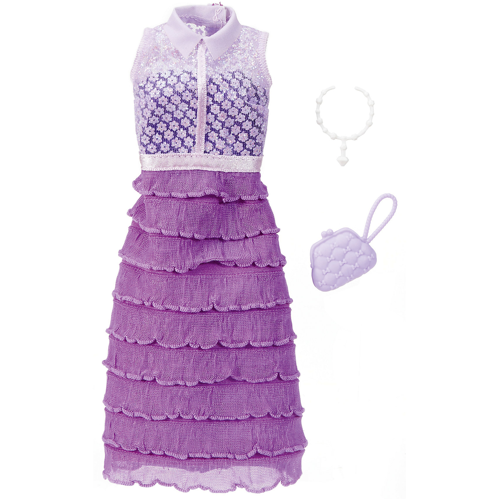 Одежда для кукол Barbie Игра с модой - Праздничное платье Одежда для кукол Barbie Игра с модой - Праздничное платьеКукольная одежда и аксессуары<br>Характеристики товара:<br><br>• возраст от 3 лет;<br>• материал: текстиль;<br>• в комплекте: платье, аксессуары;<br>• размер упаковки 25,7х11,6х1,2 см;<br>• вес упаковки 26 гр.;<br>• страна производитель: Китай.<br><br>Универсальное праздничное платье для Barbie Mattel создаст новый яркий образ для любимой куколки Барби. Яркое фиолетовое платье дополнено стильной сумочкой и ожерельем для создания неповторимого образа. Платье универсальное и подходит для всех кукол Барби. Изготовлено платье из качественных материалов без использования вредных красителей.<br><br>Универсальное праздничное платье для Barbie Mattel можно приобрести в нашем интернет-магазине.<br><br>Ширина мм: 257<br>Глубина мм: 116<br>Высота мм: 12<br>Вес г: 26<br>Возраст от месяцев: 36<br>Возраст до месяцев: 72<br>Пол: Женский<br>Возраст: Детский<br>SKU: 6680134