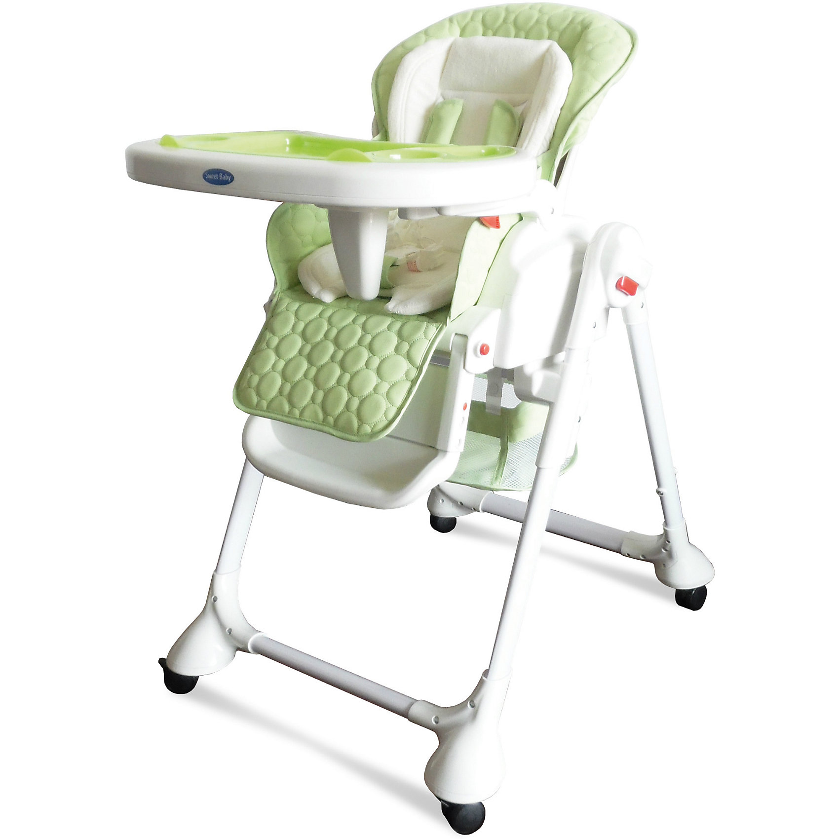 Стульчик для кормления Luxor Classic, Sweet Baby, Mela Стульчик для кормления Luxor Classic, Sweet Baby, MelaСтульчики для кормления<br>Характеристика товара:<br><br>• цвет: Mela (зеленый)<br>• используется в качестве стульчика для кормления или шезлонга для сна<br>• наклон спинки регулируется, устанавливается в горизонтальное положение<br>• регулируемая по высоте спинка (5 уровней)<br>• угол наклона спинки регулируется (3 положения)<br>• регулируемая длина подножки (3 уровня)<br>• чехол из экокожи<br>• вкладыш из мягкой гипоаллергенной ткани, который легко снимается<br>• сетчато-текстильная корзина для аксессуаров<br>• 5-точечные ремни безопасности с надежным замком и мягкими накладками<br>• 3 позиции глубины и высоты подноса<br>• съемная верхняя накладка на поднос и 2 углубления для посуды<br>• 4 колеса со стоперами<br>• компактные размеры и устойчивость в сложенном виде<br>• возраст: от 0 месяцев<br>• материал рамы: металл, пластик<br>• страна производства: Китай<br>• вес: 15 кг<br>• размер упаковки: 91х30х65 см<br><br>Стульчик для кормления Sweet Baby Luxor Classic с уникальной функцией –<br>ручным механизмом качания!<br><br>Компактный стульчик для кормления теперь может быть и кроваткой – Вы сможете заняться любым делом, параллельно убаюкивая своего малыша.<br><br>Стульчик легко перемещается, а это значит, что Вы сможете убаюкать крошку там, где Вам удобно.<br><br>Стульчик для кормления Luxor Classic, Sweet Baby, Mela можно купить в нашем интернет-магазине.<br><br>Ширина мм: 850<br>Глубина мм: 630<br>Высота мм: 1080<br>Вес г: 9500<br>Возраст от месяцев: 0<br>Возраст до месяцев: 36<br>Пол: Унисекс<br>Возраст: Детский<br>SKU: 6680143