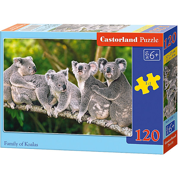Пазл Castorland Коалы, 120 деталей Пазл Castorland Коалы, 120 деталейПазлы классические<br>Характеристики:<br><br>• возраст: от 6 лет<br>• количество деталей: 120 шт.<br>• размер собранного пазла: 32х23 см.<br>• материал: картон<br>• упаковка: картонная коробка<br>• размер упаковки: 17,5x3,7x13 см.<br>• вес: 300 гр.<br>• страна обладатель бренда: Польша<br><br>Пазл «Коалы» от Castorland (Касторленд) отличается высоким качеством, высоким уровнем полиграфии, насыщенными цветами и идеальной стыковкой элементов. Из 120 элементов пазла ребенок соберет красочную картинку с изображением коал, сидящих на ветке эвкалипта.<br><br>Пазл Коалы, 120 деталей, Castorland (Касторленд) можно купить в нашем интернет-магазине.<br><br>Ширина мм: 175<br>Глубина мм: 130<br>Высота мм: 37<br>Вес г: 300<br>Возраст от месяцев: 72<br>Возраст до месяцев: 2147483647<br>Пол: Унисекс<br>Возраст: Детский<br>SKU: 6725100