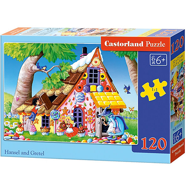 Пазл Castorland Гензель и Гретель Пряничный домик, 120 деталей Пазл Castorland Гензель и Гретель Пряничный домик, 120 деталейПазлы классические<br>Характеристики:<br><br>• возраст: от 6 лет<br>• количество деталей: 120 шт.<br>• размер собранного пазла: 32х23 см.<br>• материал: картон<br>• упаковка: картонная коробка<br>• размер упаковки: 17,5x3,7x13 см.<br>• вес: 300 гр.<br>• страна обладатель бренда: Польша<br><br>Пазл «Пряничный домик» от Castorland (Касторленд) отличается высоким качеством, высоким уровнем полиграфии, насыщенными цветами и идеальной стыковкой элементов. Из 120 элементов пазла ребенок соберет красочную картинку с изображением сценки из мультфильма «Гензель и Гретель».<br><br>Пазл Пряничный домик, 120 деталей, Castorland (Касторленд) можно купить в нашем интернет-магазине.<br><br>Ширина мм: 175<br>Глубина мм: 130<br>Высота мм: 37<br>Вес г: 300<br>Возраст от месяцев: 72<br>Возраст до месяцев: 2147483647<br>Пол: Унисекс<br>Возраст: Детский<br>SKU: 6725104