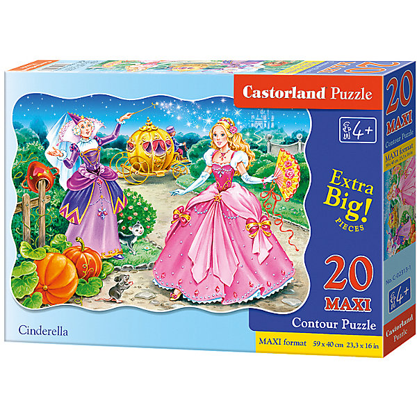 Макси-пазл Castorland Золушка, 20 деталей Макси-пазл Castorland Золушка, 20 деталейПазлы для малышей<br>Характеристики:<br><br>• возраст: от 4 лет<br>• количество деталей: 20 деталей MAXI<br>• размер собранного пазла: 59х40 см.<br>• материал: картон<br>• упаковка: картонная коробка<br>• размер упаковки: 32x4,7x22 см.<br>• вес: 400 гр.<br>• страна обладатель бренда: Польша<br><br>Из 20 больших элементов пазла ребенок соберет красочную картинку с изображением прекрасной Золушки и ее крестной - Феи. Благодаря фигурной форме картинки, процесс сбора элементов в одно изображение будет увлекательным и интересным.<br><br>Пазл Золушка, 20 деталей MAXI, Castorland (Касторленд) можно купить в нашем интернет-магазине.<br><br>Ширина мм: 320<br>Глубина мм: 220<br>Высота мм: 47<br>Вес г: 400<br>Возраст от месяцев: 48<br>Возраст до месяцев: 2147483647<br>Пол: Женский<br>Возраст: Детский<br>SKU: 6725109