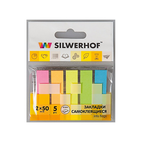 Silwerhof Закладки самоклеящиеся бумажные, 5 цветов Silwerhof Закладки самоклеящиеся бумажные, 5 цветовШкольные аксессуары<br>Закладки самоклеящиеся бумажные, легко приклеиваются и надежно держатся. При удалении не оставляют следов клея. Наносить надписи можно шариковыми и гелевыми ручками. Размер 12х50 мм, склейки по 25 листов.<br><br>Ширина мм: 120<br>Глубина мм: 100<br>Высота мм: 5<br>Вес г: 10<br>Возраст от месяцев: 72<br>Возраст до месяцев: 2147483647<br>Пол: Унисекс<br>Возраст: Детский<br>SKU: 6725479