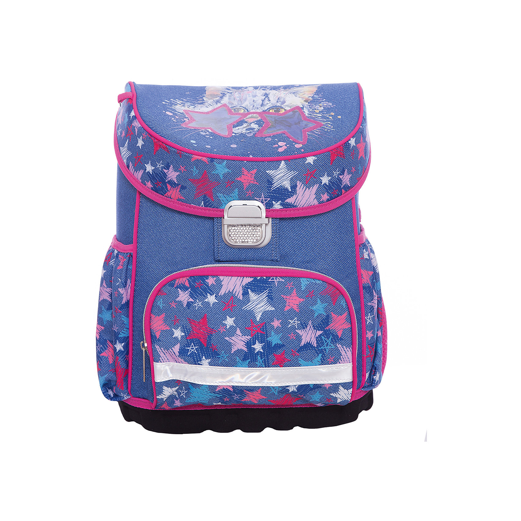 Ранец Hama CRAZY CAT, без наполнения Ранец Hama CRAZY CAT, без наполненияРанцы<br>Вес: 1150<br>Размер: 37x32x24 см<br>Состав: нет<br>Наличие светоотражающих элементов: да<br>Материал: полиэстер с водоотталкивающей пропиткой<br>Объем: 20л<br>Спина: жесткая<br>Наличие дополнительных карманов внутри: да<br>Дно: пластиковое<br>Количество отделений внутри: 1<br>Боковые карманы: есть<br>Замок: защелка<br>Вмещает А4: да<br>Подойдет для возраста какого 6-10 лет для роста 116-146<br>Описание: Спинка эргономичной формы с подушечками и выемками для вентиляции<br>- Спинка выполнена из специально разработанного сетчатого материала для оптимальной вентиляции<br>- Регулируемые плечевые ремни специальной формы с мягкими вкладками<br>- Светоотражающие элементы с трех сторон<br>- Прочная металлическая застежка обеспечивает быстрый доступ к основному отделению<br>- Нагрудный ремень регулируется по высоте<br>- Табличка с именем владельца внутри<br>- Дополнительные карманы с обеих сторон<br>- Расписание уроков в верхней крышке. Три дополнительных отделения, ручка.<br><br>Ширина мм: 240<br>Глубина мм: 320<br>Высота мм: 370<br>Вес г: 1400<br>Возраст от месяцев: 72<br>Возраст до месяцев: 72<br>Пол: Женский<br>Возраст: Детский<br>SKU: 6726444