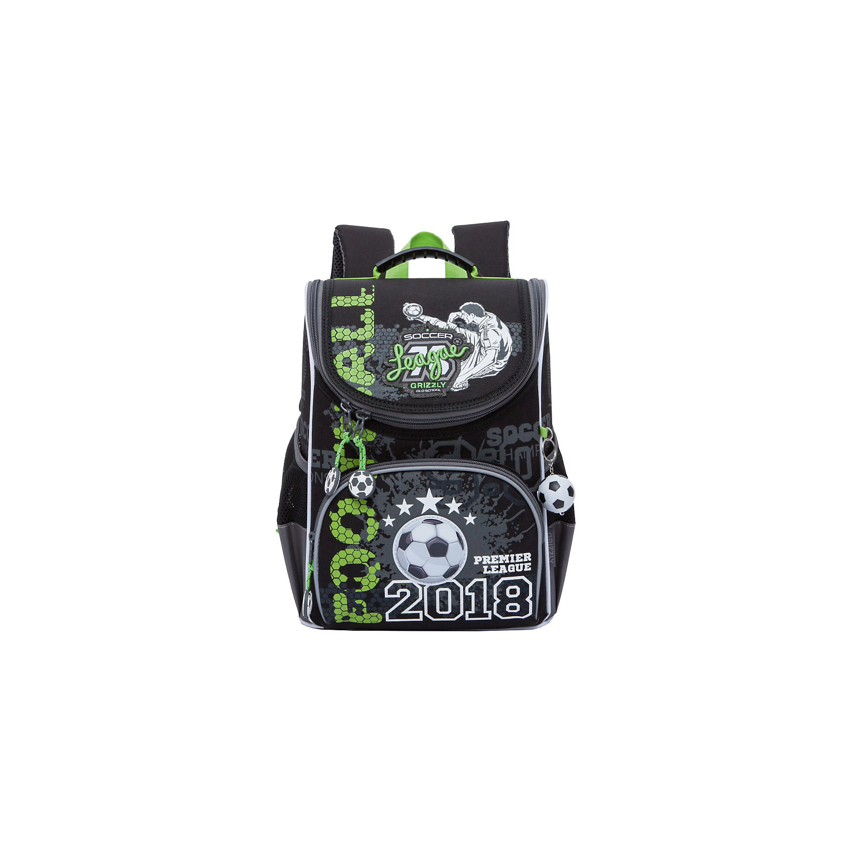 Grizzly рюкзак школьный 1 отделение Grizzly рюкзак школьный 1 отделениеРанцы<br>Рюкзак школьный, два отделения, клапан на липучках, два объемных кармана на молнии на передней стенке, внутренний составной пенал-органайзер, жесткая анатомическая спинка, укрепленные лямки, дополнительная ручка-петля, брелок-катафот, светоотражающие элементы с четырех сторон.<br>Вес, г: 910<br>Размер, см: 25х33х13<br>Состав: Таслан<br>Наличие светоотражающих элементов: да<br>Материал: Таслан<br>Спина: жесткая<br>Наличие дополнительных карманов внутри: нет<br>Дно выбрать: жесткое<br>Количество отделений внутри: 1<br>Боковые карманы: да<br>Замок: Молния<br>Вмещает А4: да<br><br>Ширина мм: 250<br>Глубина мм: 130<br>Высота мм: 330<br>Вес г: 690<br>Возраст от месяцев: 72<br>Возраст до месяцев: 120<br>Пол: Мужской<br>Возраст: Детский<br>SKU: 6727514