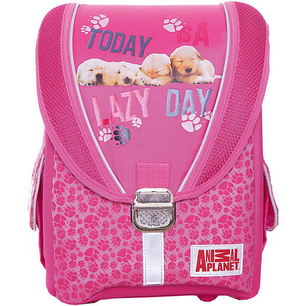 Ранец школьный ANIMAL PLANET Щенки Ранец школьный ANIMAL PLANET ЩенкиРанцы<br>Вес:950грамм<br>Размер: 35х25х14 см<br>Состав: ранец<br>Наличие светоотражающих элементов: да<br>Материал: полиэстер<br>Объем: 12л<br>Спина: жесткая<br>Наличие дополнительных карманов внутри: да<br>Дно выбрать: пластиковое<br>Количество отделений внутри: 1<br>Боковые карманы: есть молния<br>Замок: защелка<br>Вмещает А4: да<br>Подойдет для возраста какого 7-10 лет для роста 122-146<br>Размер с жесткой рельефной спинкой. <br>Материал:полиэстер<br>Возможность плоской раскладки.<br>Основное отделение закрывается на металлический замок.<br>По бокам имеются закрывающиеся карманы.<br>Светоотражающие элемены на лицевой строне. <br>На боковых карманах и на задних лямках<br>Дно имеет 4 пластиковые ножки для защиты от грязи и влаги.<br><br>Ширина мм: 250<br>Глубина мм: 140<br>Высота мм: 350<br>Вес г: 950<br>Возраст от месяцев: 72<br>Возраст до месяцев: 120<br>Пол: Женский<br>Возраст: Детский<br>SKU: 6737157