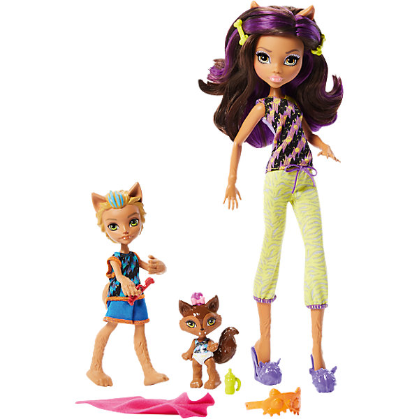 Набор кукол Monster High Клодин Вульф с братом Баркером и сестрой Вередит из серии Семья Монстриков Набор кукол Monster High Клодин Вульф с братом Баркером и сестрой Вередит из серии Семья МонстриковКуклы<br><br><br>Ширина мм: 332<br>Глубина мм: 205<br>Высота мм: 63<br>Вес г: 268<br>Возраст от месяцев: 72<br>Возраст до месяцев: 120<br>Пол: Женский<br>Возраст: Детский<br>SKU: 6739688