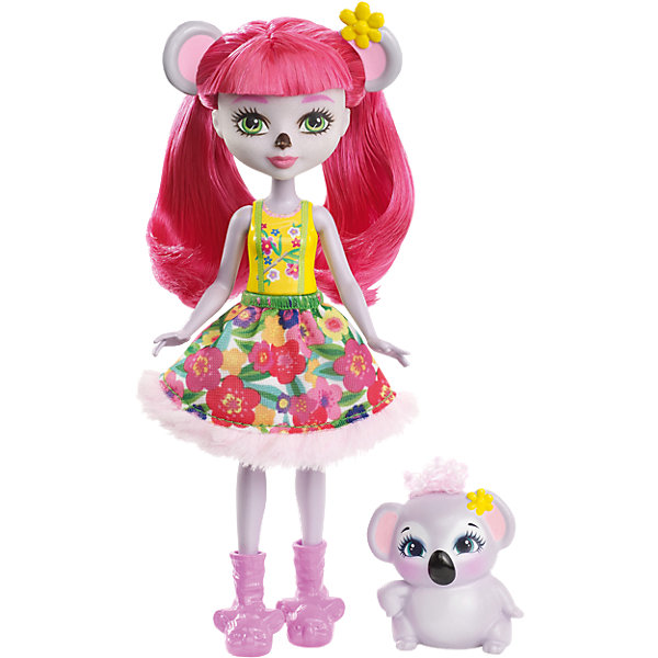 Кукла-коала Enchantimals Карина Кукла-коала Enchantimals КаринаКуклы<br>Характеристики товара:<br><br>• возраст: от 3 лет;<br>• пол: девочка;<br>• материал: пластик, текстиль<br>• высота куклы: 15 см;<br>• в комплекте : кукла, фигурка питомца; <br>• подвижные руки, ноги и голова кукол;<br>• мягкие волосы, которые можно расчесывать; <br>• страна-производитель: Индонезия; <br>• размер упаковки: 5,5х10х32,5 см.<br><br>Новинка от Mattel!!!<br>Перед вами Карина Коала и ее милая пушистая коала Деб. Они так похожи! У Карины есть ушки и тёмный носик как у коалы. А еще у нее зелёные глазки, светло-серая кожа и длинные розовые волосы, которые можно расчёсывать. <br><br>Наряд Карины просто очарователен: жёлтый верх и пышная белая юбка с цветочным принтом и мехом. А еще на ножках нашей героини красуются туфельки в виде коал, дополняющие образ.<br><br>У коалы Деб милая мордочка, лапки и ушки, большие глазки и пушистый мех.<br><br>Куклу Карина Коала от Mattel можно купить в нашем интернет-магазине.<br><br>Ширина мм: 218<br>Глубина мм: 131<br>Высота мм: 48<br>Вес г: 98<br>Возраст от месяцев: 72<br>Возраст до месяцев: 120<br>Пол: Женский<br>Возраст: Детский<br>SKU: 6739701
