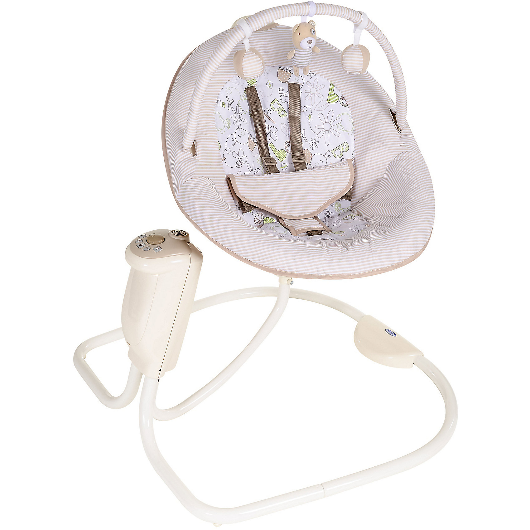 Электрокачели Snuggle Swing, Graco, Benny and Bell, бежевый Электрокачели Snuggle Swing, Graco, Benny and Bell, бежевыйКачели электронные<br>Специальные опции помогут успокоить малыша и обеспечивают полный комфорт.<br>Эксклюзивная технология Mom Motion позволяет имитировать естесственные движения любящего родителя во время укачивания.<br>Сиденье устанавливается в 4 положения, в спинка имеет 3 полодения наклона. <br>Съемное сиденье с функцией вибрации также выполняет функцию кресла-качалки, его легко перемещать из комнаты в комнату. <br>Музыкальны репертуар включает 15 различных звуков природы, а также различные колыбельные и веселые песенки.<br>Подушку сиденья можно стирать в машине.<br><br>Ширина мм: 780<br>Глубина мм: 860<br>Высота мм: 920<br>Вес г: 8300<br>Возраст от месяцев: 0<br>Возраст до месяцев: 12<br>Пол: Унисекс<br>Возраст: Детский<br>SKU: 6757372