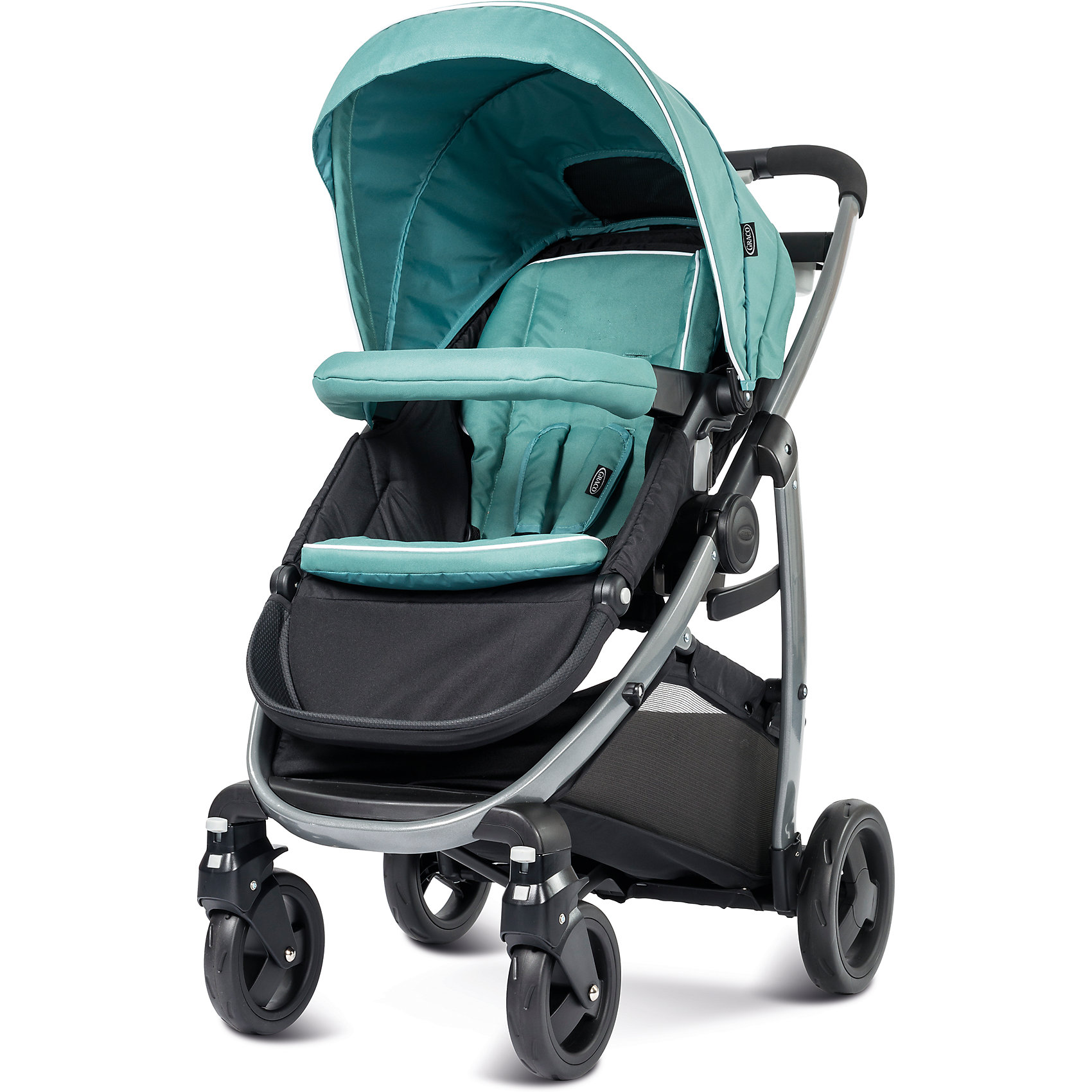 Прогулочная коляска Modes, Graco, Sea Pine, бирюзовый Прогулочная коляска Modes, Graco, Sea Pine, бирюзовыйПрогулочные коляски<br>Универсальная и реверсивная четырехколесная прогулочная коляска. Сиденье класса люкс оборудовано мягкими вкладышами, а колеса мягко пржинящую амортизацию - что гарантирует безопасную и комфортную поездку. Подходящая для детей с рождения, коляска включает четырёхпозиционную регулируемую подножку, и таким образом, коляска растет вместе с ребенком. Спинка сиденья имеет 4 положения наклона, включая почти полностью горизонтальное, и в комплект входит муфта для ножек.<br>Коляска имеет до 6 вариантов использования сиденья, поскольку они является реверсивным, может быть установлено как лицом к родителям, так и лицом от них, также трансформируется в лежачую люльку, а также автокресло-переноска может быть установлено на раму без использования сиденья коляски. Таким образом, это второе свидетельство того, что коляска растет вместе с ребенком.<br>Система складывания одной рукой позволяет освободить вторую руку для того, чтобы держать малыша. А в другой руке сложенную коляску.<br>Опция комфортной люльки возможна при одновременно<br><br>Ширина мм: 550<br>Глубина мм: 300<br>Высота мм: 890<br>Вес г: 13500<br>Возраст от месяцев: 6<br>Возраст до месяцев: 36<br>Пол: Унисекс<br>Возраст: Детский<br>SKU: 6757384