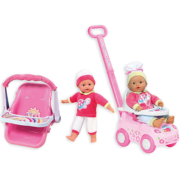 Кукла My Dolly Sucette с каталкой, автокреслом и ходунками, Loko Toys Кукла My Dolly Sucette с каталкой, автокреслом и ходунками, Loko ToysКуклы<br>Характеристики товара:<br><br>• возраст: от 1,5 лет;<br>• материал: пластик, текстиль, ПВХ;<br>• в комплекте: 2 куклы, каталка, автокресло, соска;<br>• высота кукол: 30 и 37 см;<br>• размер упаковки: 55,5х39х18,7 см;<br>• вес упаковки: 2 кг;<br>• страна производитель: Китай;<br>• товар представлен в ассортименте, нет возможности выбрать конкретную расцветку.<br><br>Кукла «My Dolly Sucette» Loko Toys с каталкой и автокреслом одета в розовый мягкий костюм и шапочку. В комплекте 2 куклы и дополнительные аксессуары по уходу за пупсом. На каталке можно покатать куклу на прогулке. Для перевозки в автомобиле предусмотрено удобное автокресло со столиком для кормления пупса. Игра с куклой привьет девочке любовь, чувство ответственности, заботы и помощи окружающим. <br><br>Куклу «My Dolly Sucette» Loko Toys с каталкой и автокреслом можно приобрести в нашем интернет-магазине.<br><br>Ширина мм: 555<br>Глубина мм: 187<br>Высота мм: 390<br>Вес г: 2000<br>Возраст от месяцев: 18<br>Возраст до месяцев: 2147483647<br>Пол: Женский<br>Возраст: Детский<br>SKU: 6759069