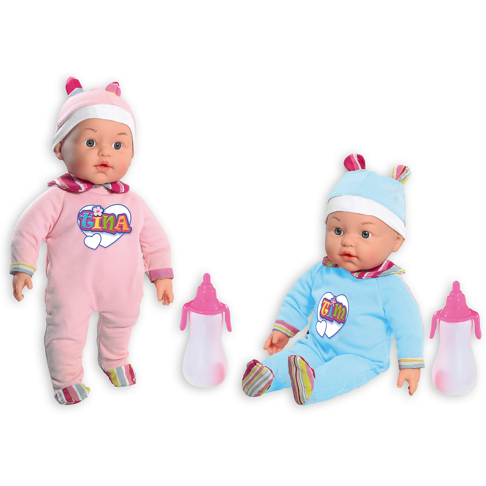 Куклы My Dolly Sucette близняшки, Loko Toys Куклы My Dolly Sucette близняшки, Loko ToysКуклы-пупсы<br>Характеристики товара:<br><br>• возраст: от 1,5 лет;<br>• материал: пластик, текстиль, ПВХ;<br>• в комплекте: 2 куклы, 2 соски, 2 бутылочки;<br>• высота куклы: 37 см;<br>• размер упаковки: 43х41х13 см;<br>• вес упаковки: 1,11 кг;<br>• страна производитель: Китай.<br><br>Куклы «My Dolly Sucette» Loko Toys близняшки — очаровательные близнецы Тим и Тина. Они одеты в шапочки с ушками и комбинезоны, на которых имеется принт с их именами. В комплекте аксессуары по уходу за малышами. Для кормления предусмотрена удобная бутылочка. <br><br>Когда малыши заплачут, можно дать им соску, успокоить и убаюкать. Пупсов можно брать с собой на прогулку, в детский садик, в гости. Игра с куклой привьет девочке любовь, чувство ответственности, заботы и помощи окружающим. <br><br>Кукол «My Dolly Sucette» Loko Toys близняшки можно приобрести в нашем интернет-магазине.<br><br>Ширина мм: 430<br>Глубина мм: 130<br>Высота мм: 410<br>Вес г: 1110<br>Возраст от месяцев: 18<br>Возраст до месяцев: 2147483647<br>Пол: Женский<br>Возраст: Детский<br>SKU: 6759071
