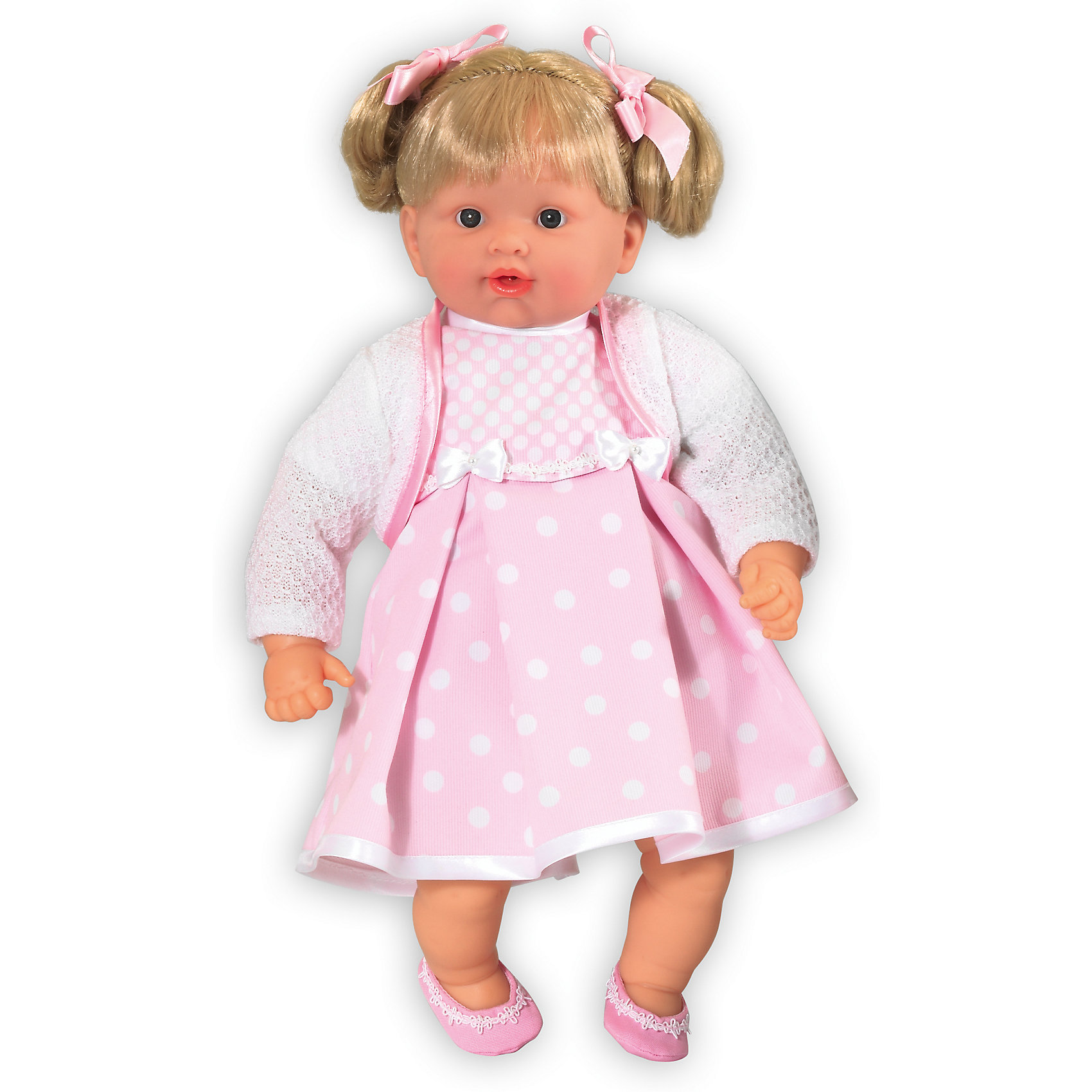 Кукла Baby Pink Девочка, Loko Toys Кукла Baby Pink Девочка, Loko ToysКлассические куклы<br>Характеристики товара:<br><br>• возраст: от 10 месяцев;<br>• материал: пластик, текстиль, ПВХ;<br>• в комплекте: кукла, соска;<br>• высота куклы: 43 см;<br>• тип батареек: 3 батарейки LR44;<br>• наличие батареек: в комплекте;<br>• размер упаковки: 44х33х12,5 см;<br>• вес упаковки: 940 гр.;<br>• страна производитель: Китай.<br><br>Кукла-девочка «Baby Pink» Loko Toys одета в розовое платье в горошек и болеро. Кукла умеет произносить звуки младенца и плакать. Если пупс заплакал, заботливая девочка может дать ему соску, покачать на ручках и успокоить. Игра с куклой привьет девочке любовь, чувство ответственности, заботы и помощи окружающим. <br><br>Куклу-девочку «Baby Pink» Loko Toys можно приобрести в нашем интернет-магазине.<br><br>Ширина мм: 330<br>Глубина мм: 125<br>Высота мм: 440<br>Вес г: 940<br>Возраст от месяцев: 10<br>Возраст до месяцев: 2147483647<br>Пол: Женский<br>Возраст: Детский<br>SKU: 6759074