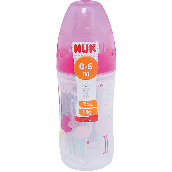 Бутылочка First Choice New Classic Фламинго, 150 мл., NUK, розовый Бутылочка First Choice New Classic Фламинго, 150 мл., NUK, розовый110 - 180 мл.<br>Характеристики изделия:<br><br>- объем: 150 мл;<br>- цвет: розовый;<br>- материал: силикон, полипропилен;<br>- широкое горло;<br>- удобно держать;<br>- система ANTI-COLIC AIR SYSTEM;<br>- с соской ортодонтической формы.<br><br>Детские товары существенно облегчают жизнь молодым мамам. Существует множество полезных в период материнства вещей. К таким относится обыкновенная пластиковая бутылочка-поильник. <br>Данная модель оптимально подходит для детей. Мягкий материал соски подойдет для ротовой полости ребенка. Предмет удобно держать. Бутылочка легко очищается от любых поверхностных загрязнений, так как имеет удобное широкое горлышко. Оптимальный объем позволит активно использовать бутылочку для малышей и брать в дорогу.<br><br>Бутылочку First Choice New Classic от производителя NUK можно купить в нашем магазине.<br><br>- в современных привлекательных расцветках<br><br>- в проверенных и зарекомендовавших себя размерах<br><br>- с сосками ортодонтической формы NUK First Choice из силикона<br><br>- антиколиковая система ANTI-COLIC AIR SYSTEM способствует естественному потоку пищи, помогая малышу пить, не заглатывая воздух<br><br>Ширина мм: 120<br>Глубина мм: 65<br>Высота мм: 185<br>Вес г: 86<br>Возраст от месяцев: 0<br>Возраст до месяцев: 6<br>Пол: Унисекс<br>Возраст: Детский<br>SKU: 6764995
