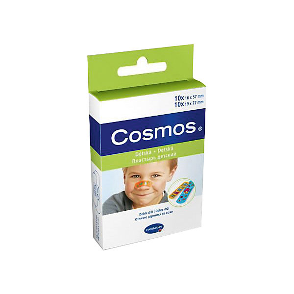 Пластырь пластинки для детей Cosmos kids , 20 шт.,,Hartmann Пластырь пластинки для детей Cosmos kids , 20 шт.,,HartmannУход за ребенком<br>Cosmos kids - уникальный пластырь для детей с веселыми картинками.<br>Специально создан для ухода за небольшими ссадинами и ранками.<br>Все пластыри отлично пропускают воздух, поэтому кожа под ними не раздражается и дышит, благодаря этому они безболезненно удаляются.<br><br>Ширина мм: 20<br>Глубина мм: 75<br>Высота мм: 130<br>Вес г: 19<br>Возраст от месяцев: 18<br>Возраст до месяцев: 60<br>Пол: Унисекс<br>Возраст: Детский<br>SKU: 6768521