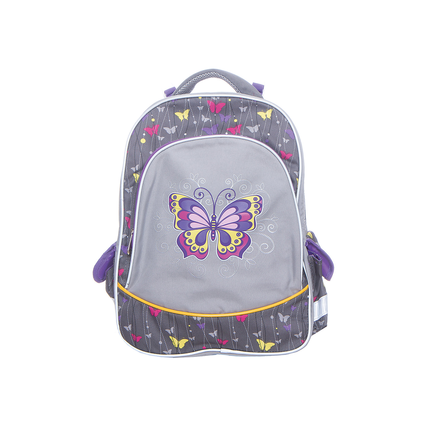 Рюкзак школьный Erich KrauseFairy Butterfly Рюкзак школьный Erich KrauseFairy ButterflyРюкзаки<br>Характеристики товара:<br><br>серия: Fairy Butterfly<br>для начальной школы<br>для девочек<br>цвет: серый<br>материал: полиэстер, пластик<br>спинка: эргономичная<br>размер изделия: 38х28х14 см.<br>вес в кг: 450гр<br>страна бренда: Германия<br>страна изготовитель: Китай<br><br>Рюкзак школьный ErichKrause Fairy Butterfly имеет 2 основных отделения для необходимых школьных принадлежностей. Спереди карман с органайзером для мелкой канцелярии. По бокам 2 кармашка на липучке.<br><br>Правильное ношение обеспечивается за счет наличия ортопедической спинки и S-образных лямок. Светоотражающие вставки обеспечат безопасность в темное время суток.<br><br>Erich Krause Рюкзак школьный Fairy Butterfly можно купить в нашем интернет-магазине.<br><br>Ширина мм: 400<br>Глубина мм: 350<br>Высота мм: 180<br>Вес г: 784<br>Возраст от месяцев: 72<br>Возраст до месяцев: 96<br>Пол: Женский<br>Возраст: Детский<br>SKU: 6842674